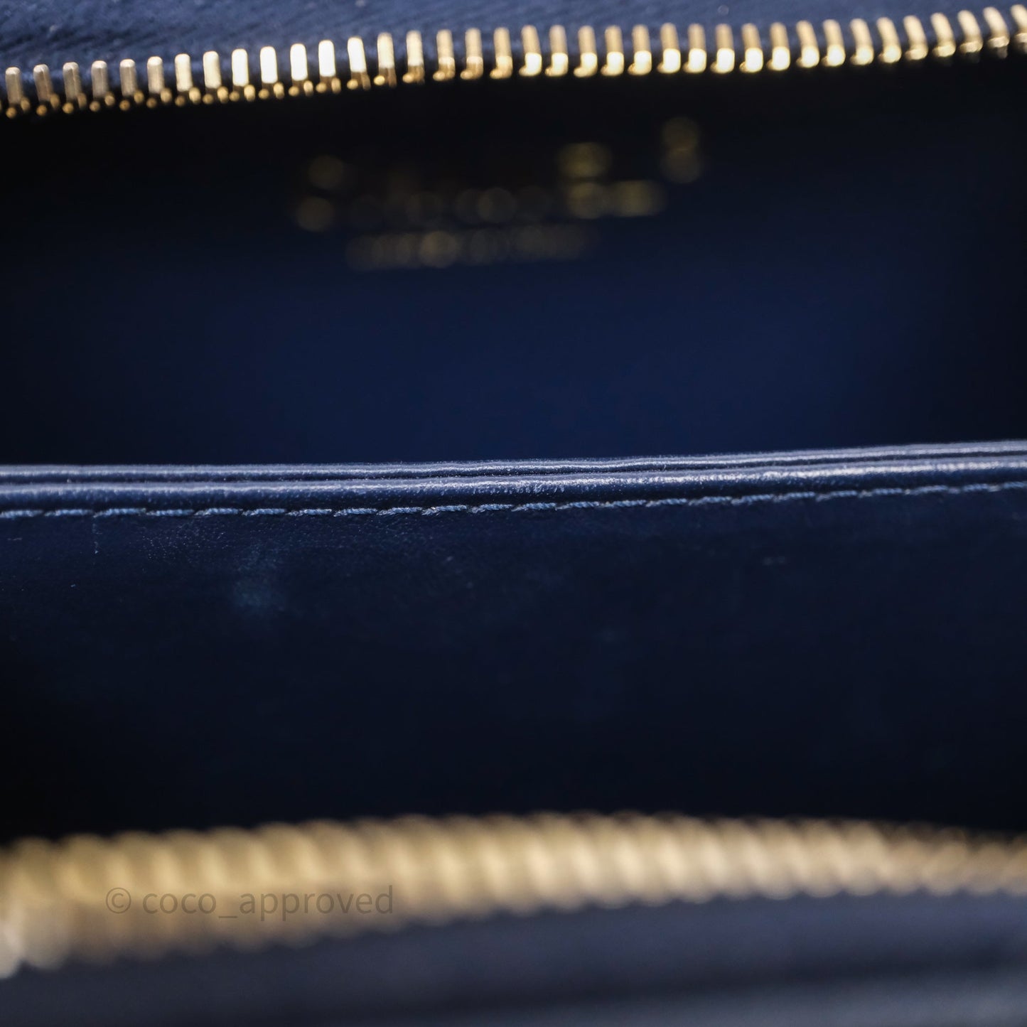 Chanel Quilted Small CC Filigree Vanity Case Navy Caviar Gold Hardware