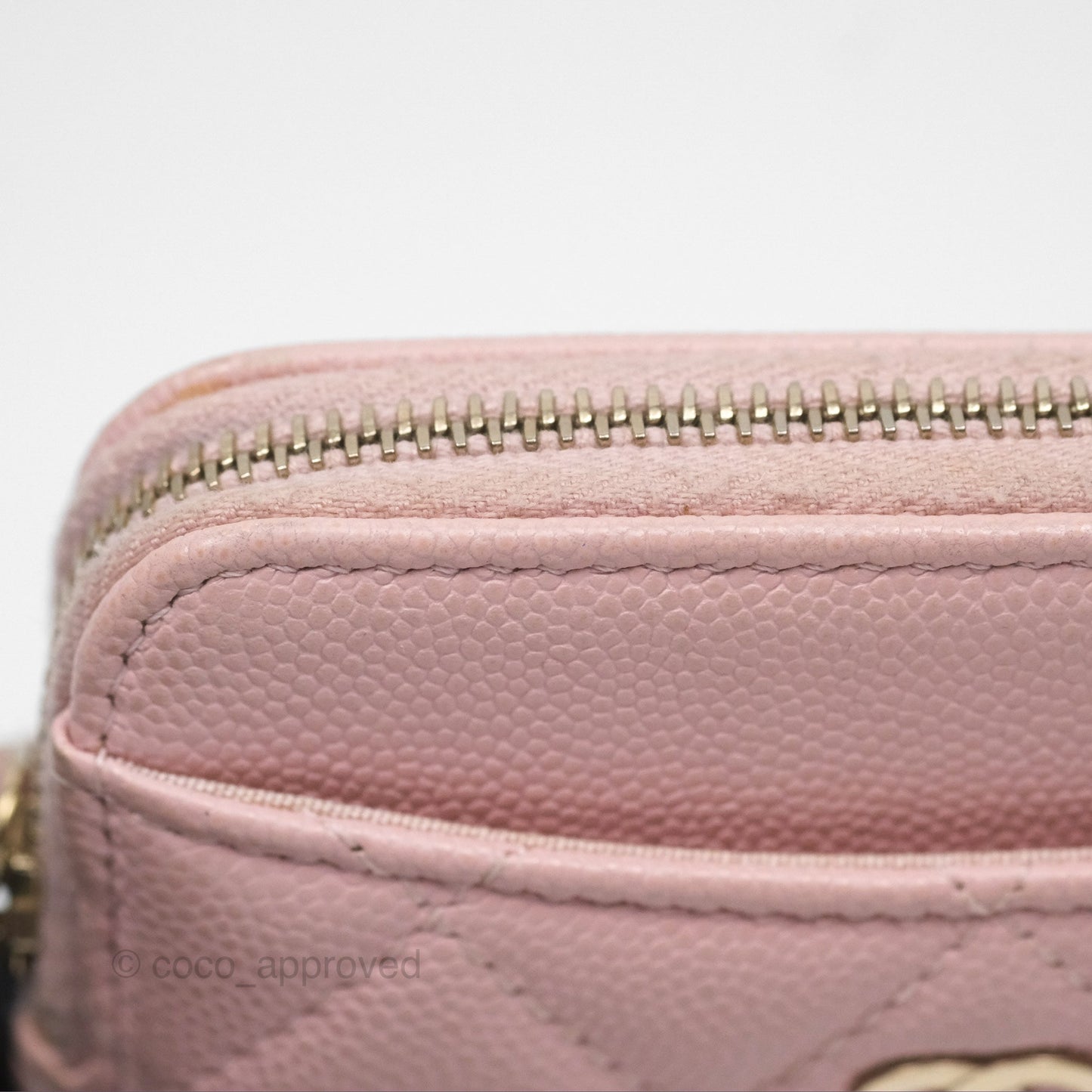 Chanel Quilted Classic Zip Card Holder Wallet Pink Caviar Gold Hardware