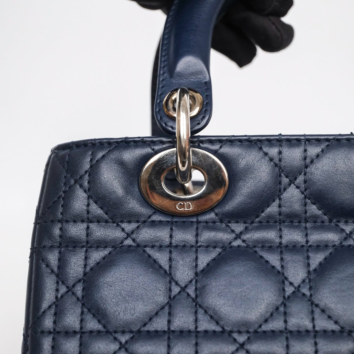 Christian Dior Medium Lady Dior Navy Lambskin Silver Hardware
