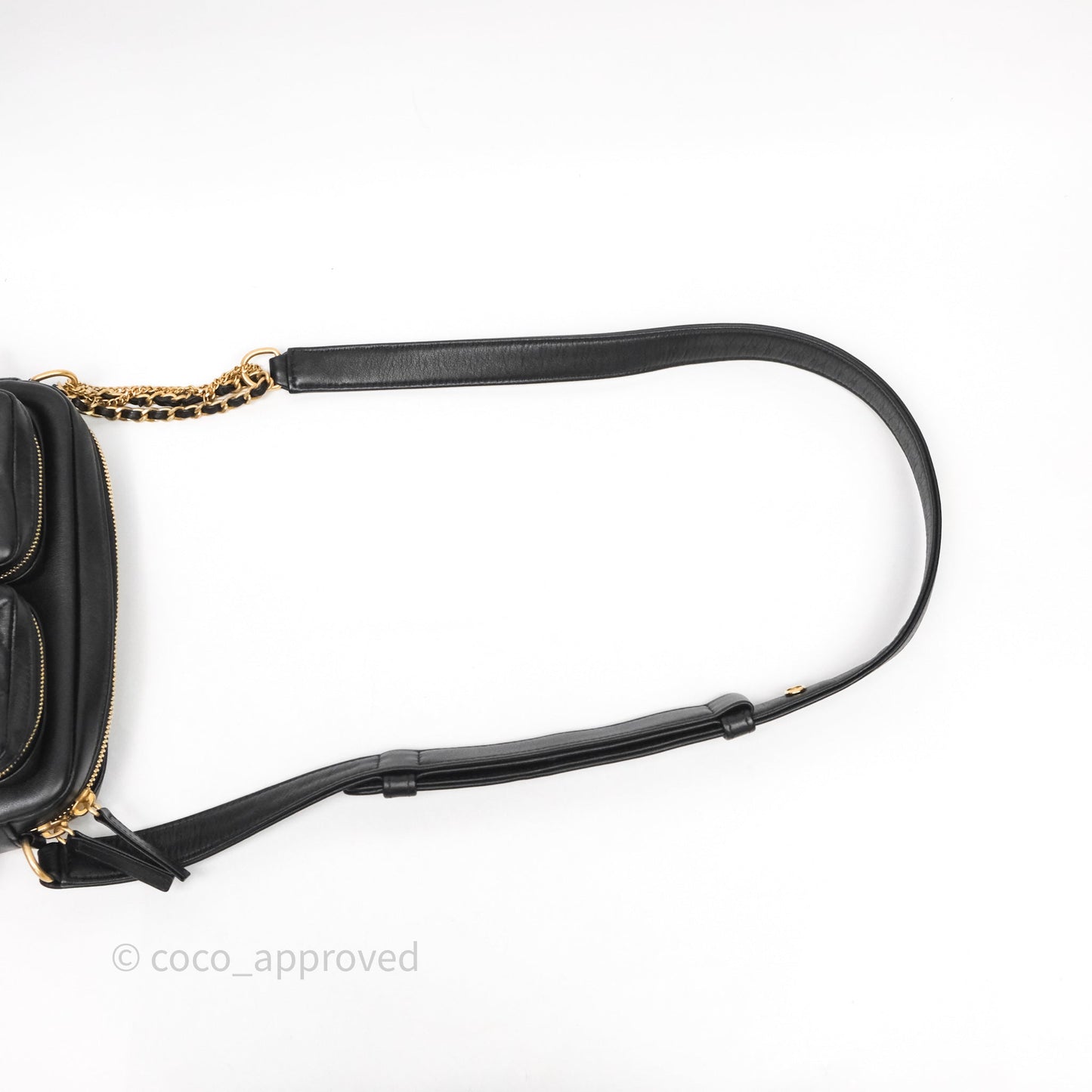 Chanel Small Camera Case Quilted Black Calfskin Aged Gold Hardware 22C