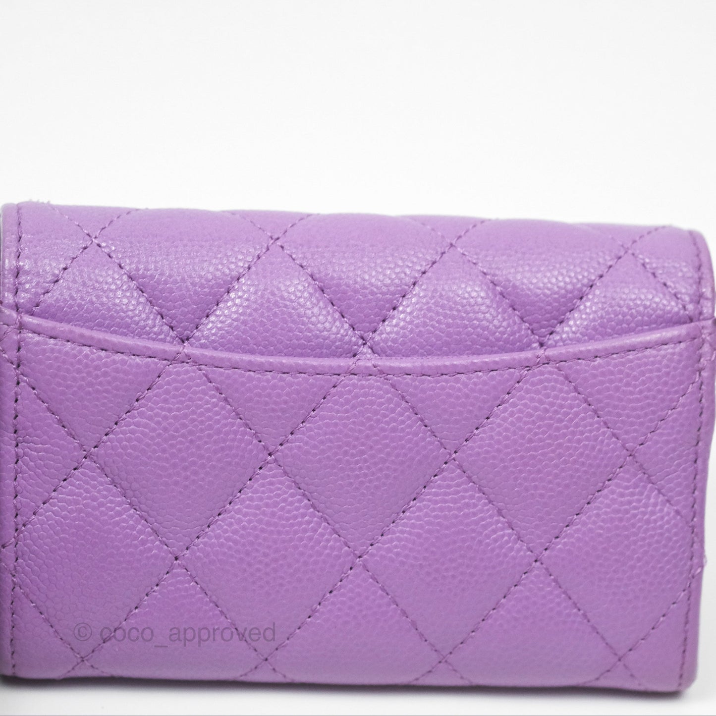 Chanel Classic Quilted Flap Card Holder Purple Caviar Gold Hardware