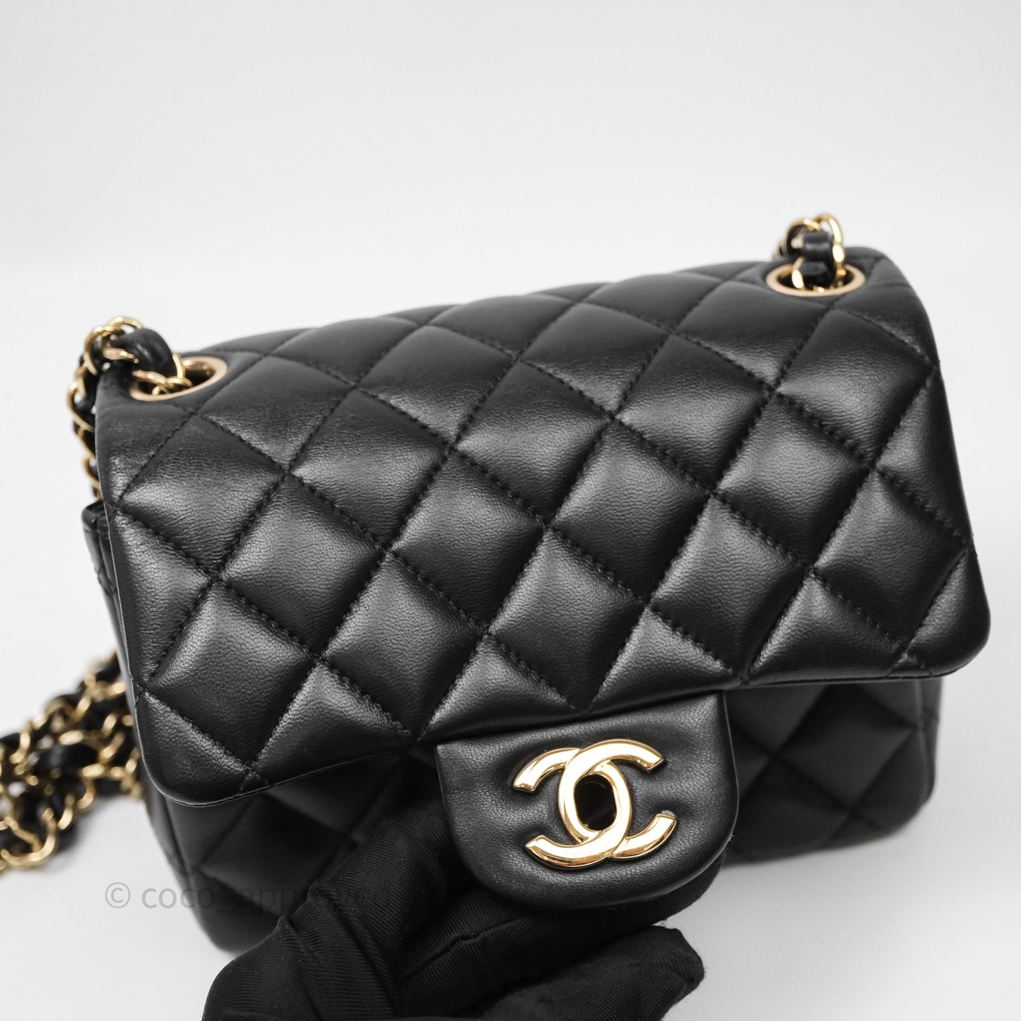 Chanel Mini Square Quilted Black Lambskin Gold Hardware