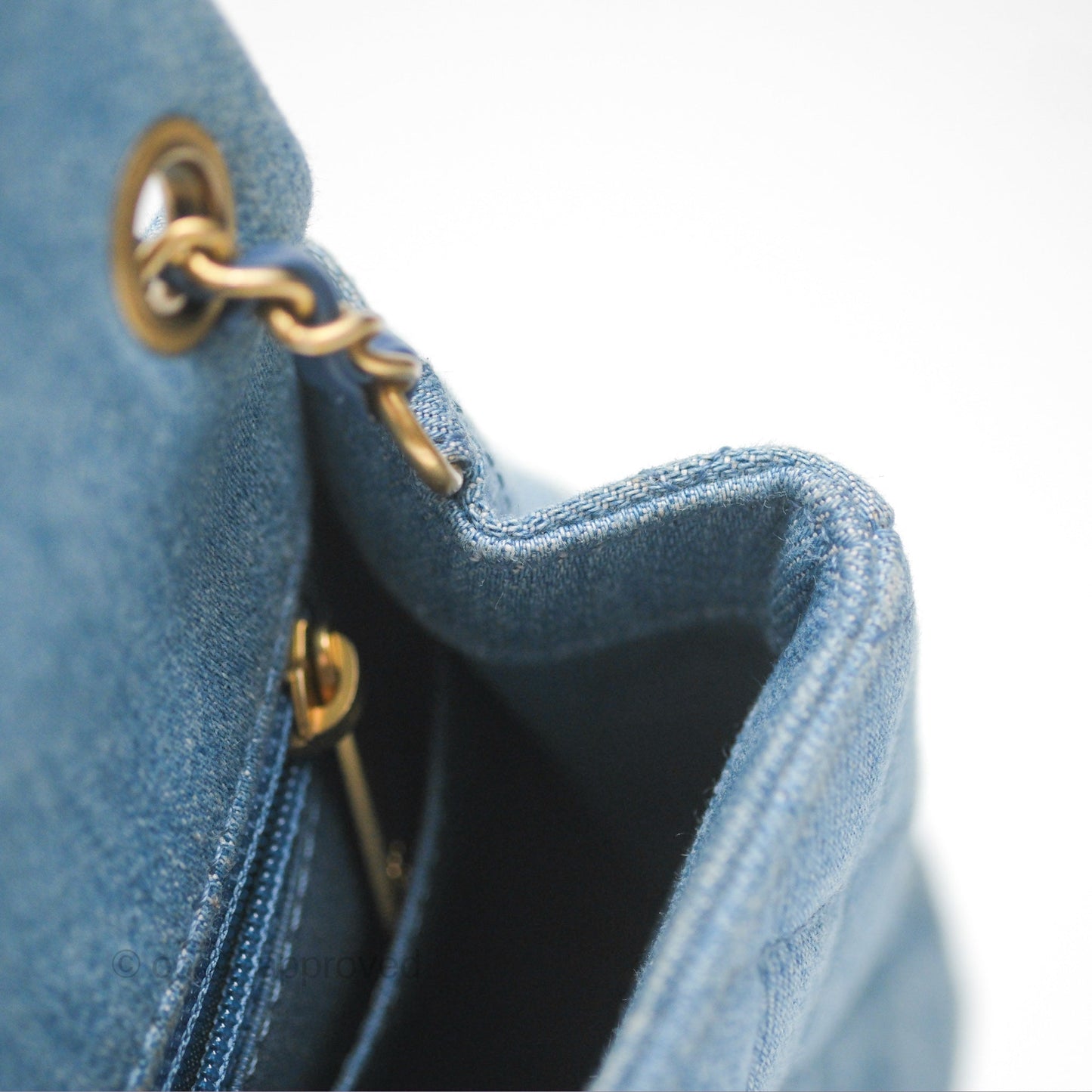 Chanel Mini Square Pearl Crush Quilted Denim Aged Gold Hardware