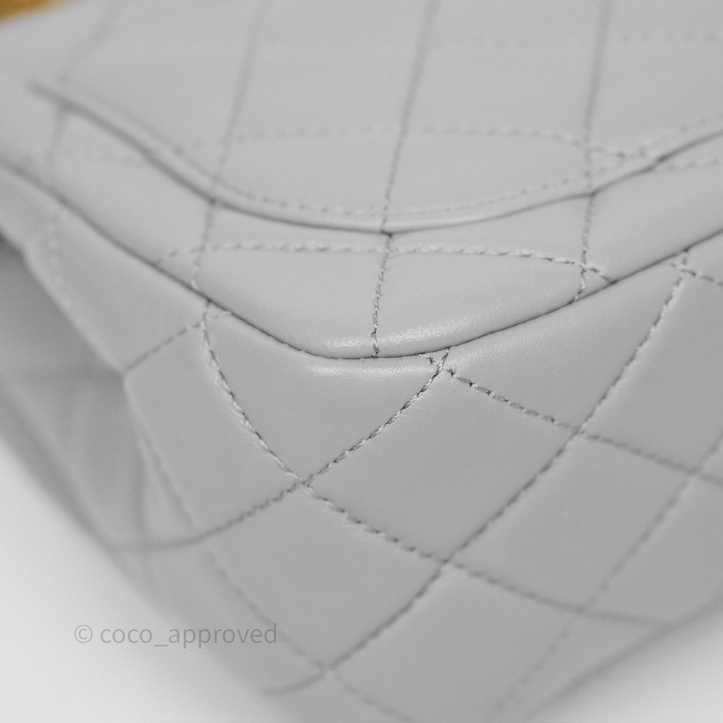 Chanel Pearl Crush Mini Square Quilted Grey Lambskin Aged Gold Hardware