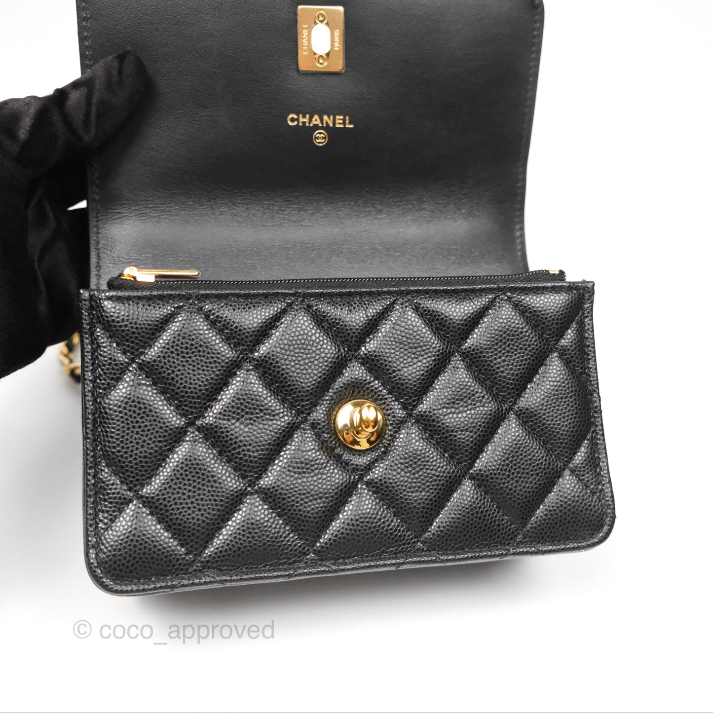 Chanel Mini WOC Bag Charm Black Caviar Gold Hardware