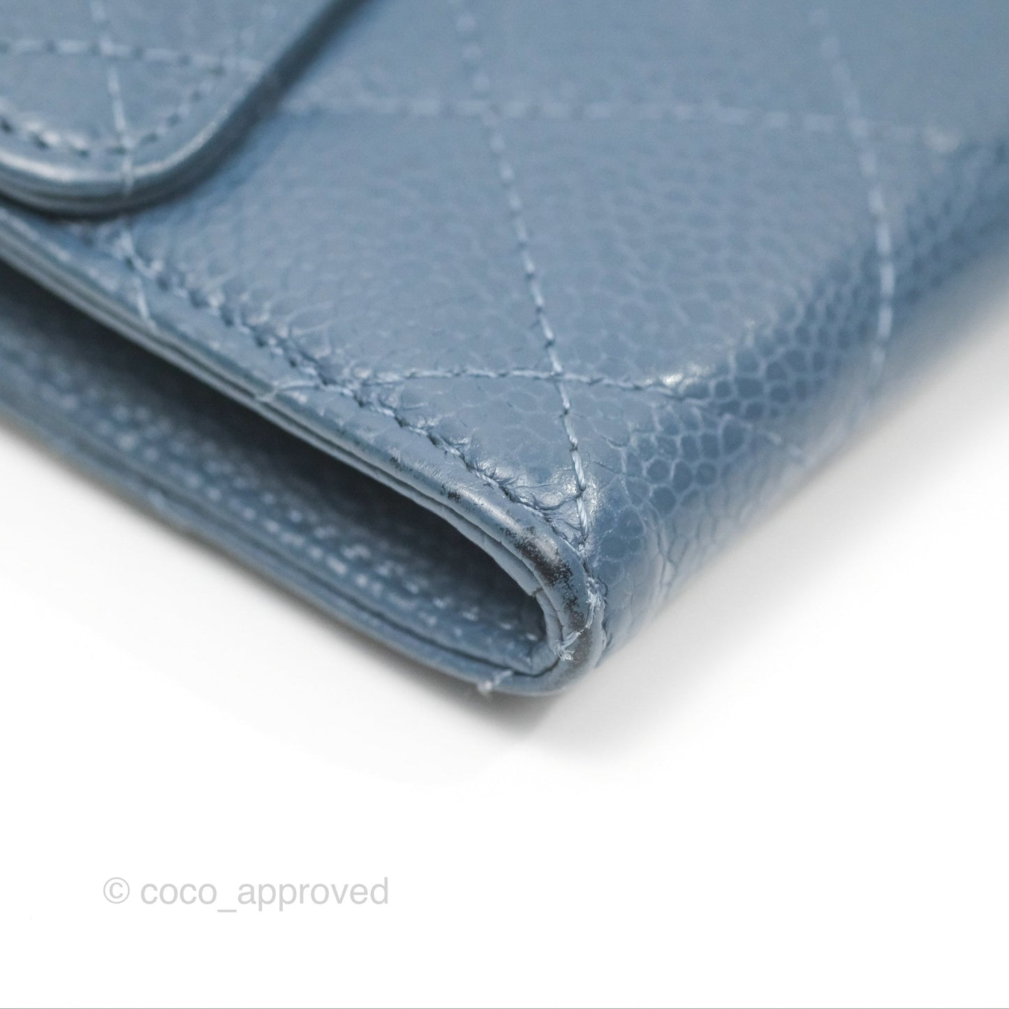 Chanel Quilted Small Flap Wallet Grey Blue Caviar Silver Hardware