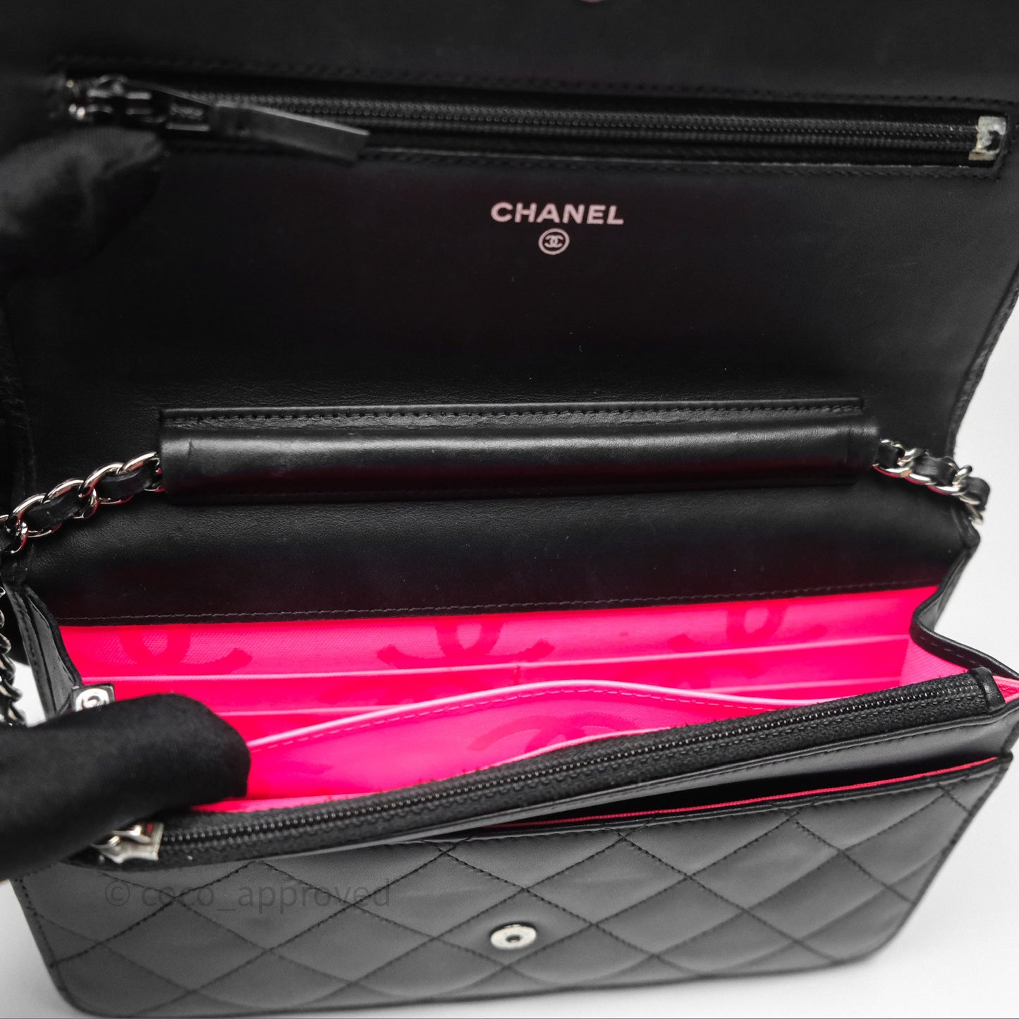 Chanel Quilted Wallet on Chain WOC Cambon Black Calfskin Silver Hardware