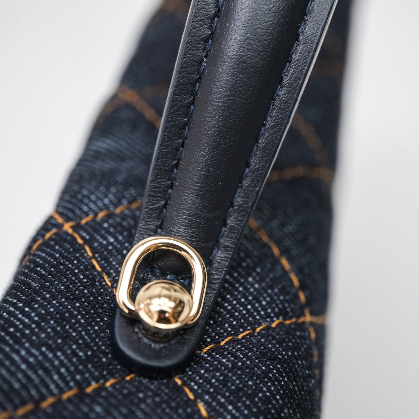 Chanel Top Handle Long Vanity with Chain Dark Blue Denim Gold Hardware