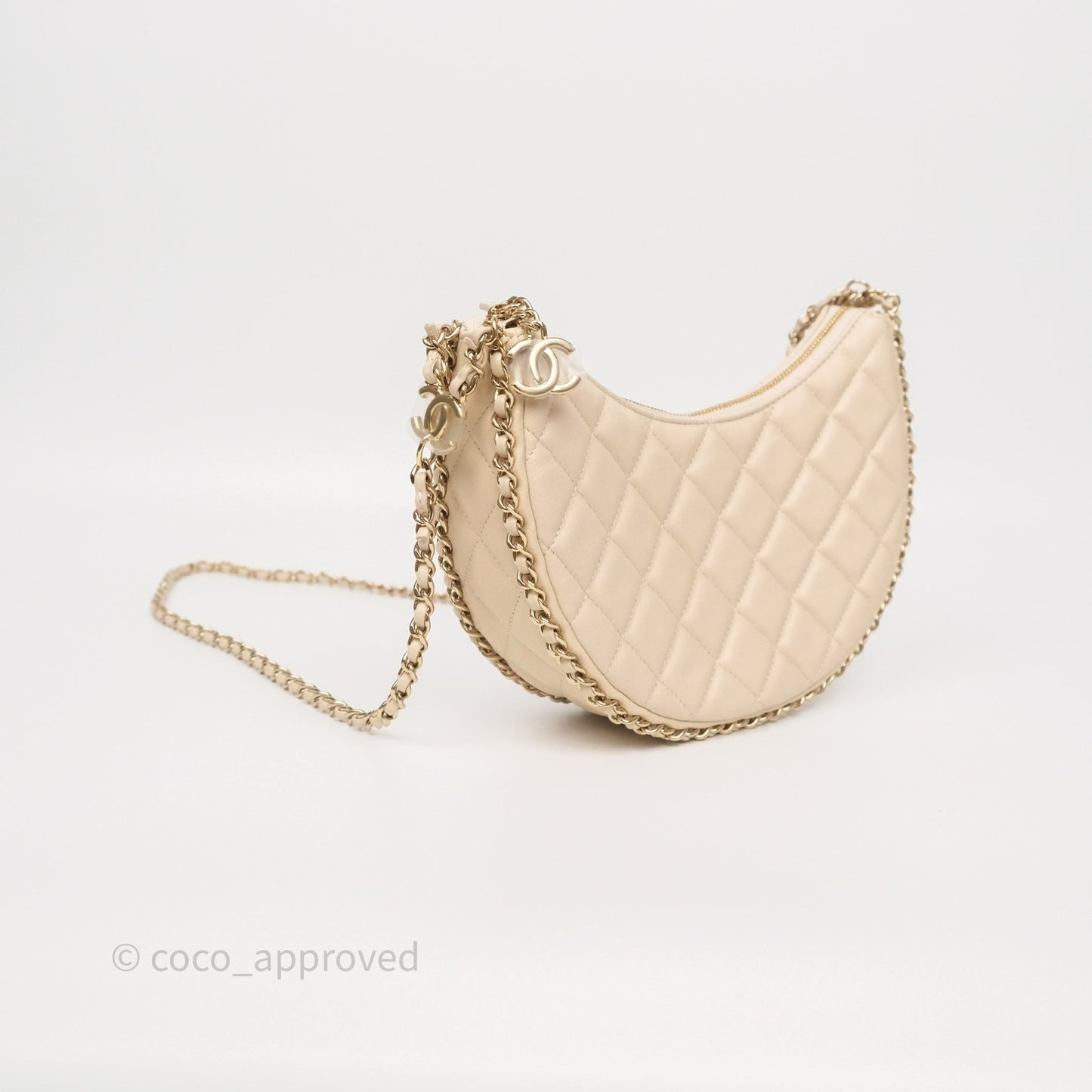 Chanel Small Hobo Bag Light Beige Lambskin Gold Hardware 23P
