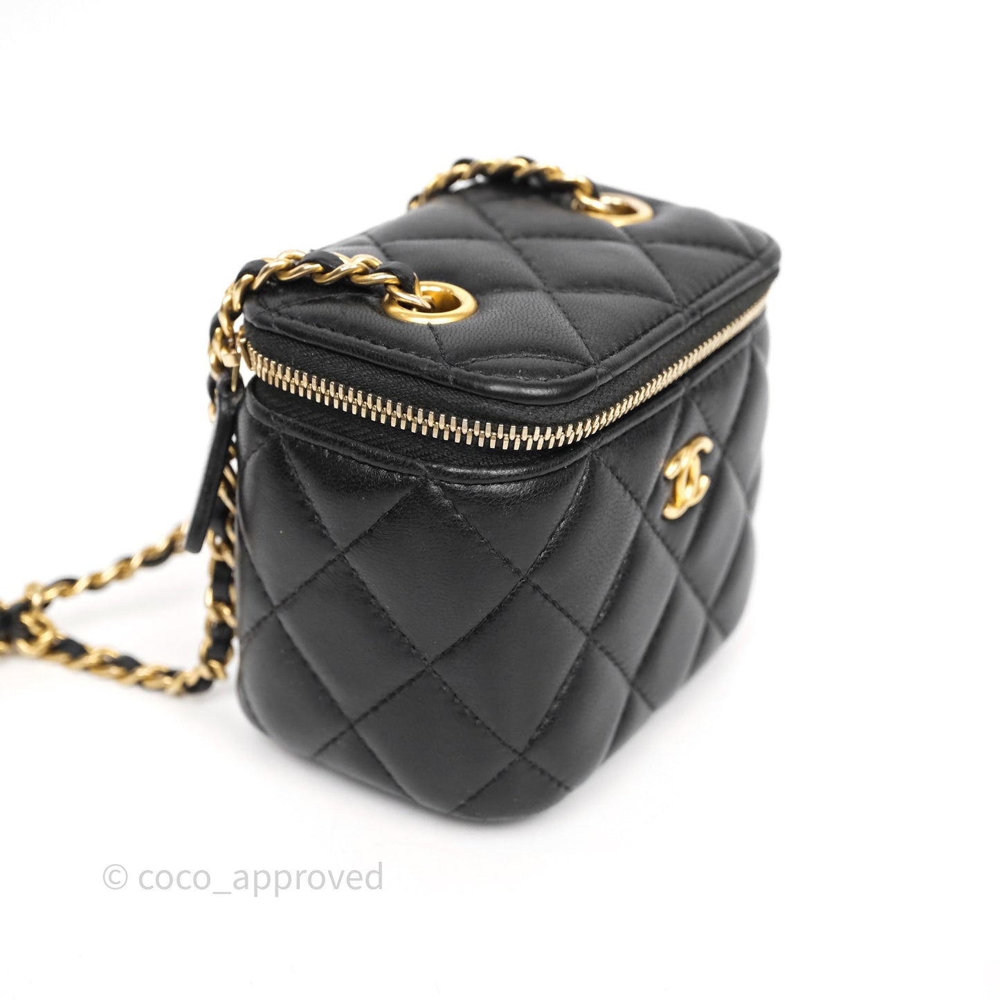 Chanel Mini Black Lambskin Vanity Pearl Crush With Chain Gold Hardware