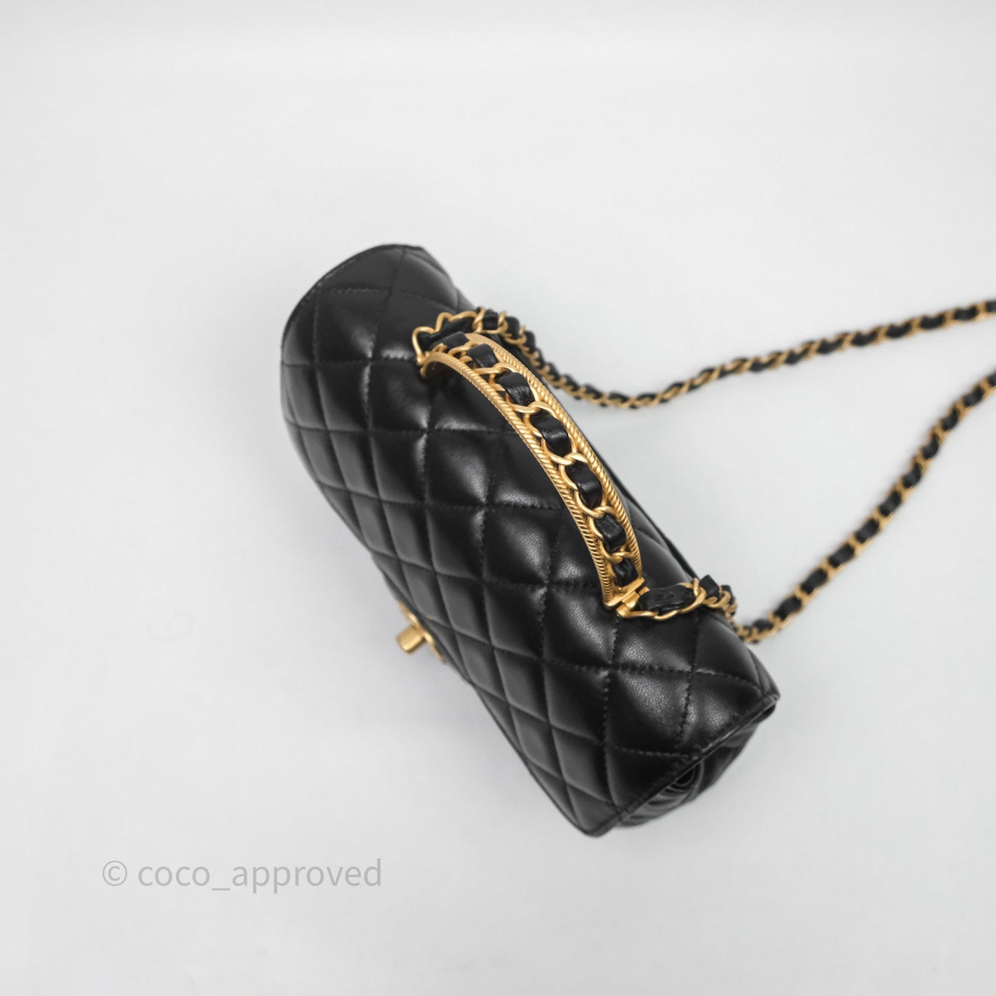 Chanel Top Handle Mini Rectangular Flap Bag Black Lambskin Aged Gold Hardware