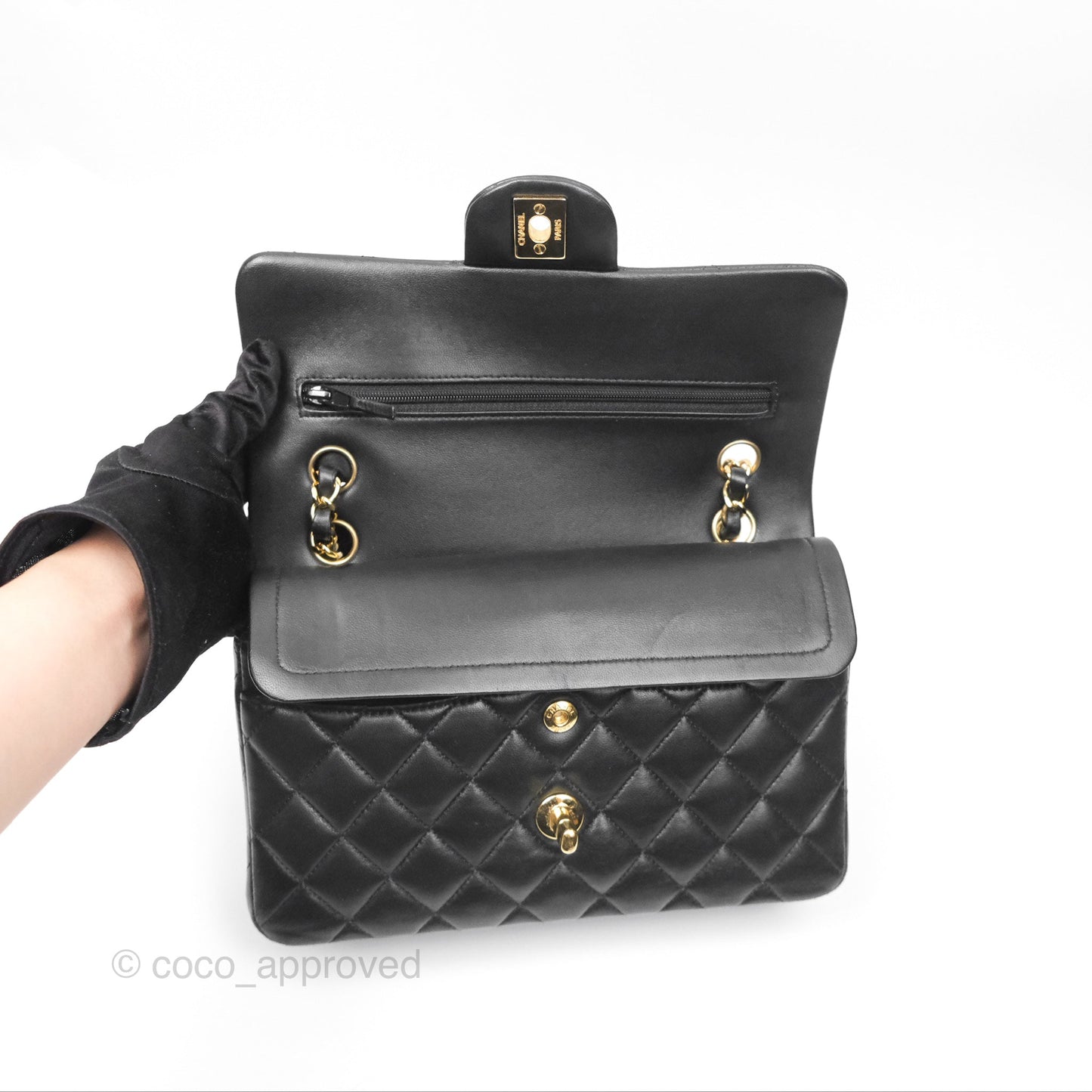 Chanel Small Classic Quilted Flap Black Lambskin Gold Hardware