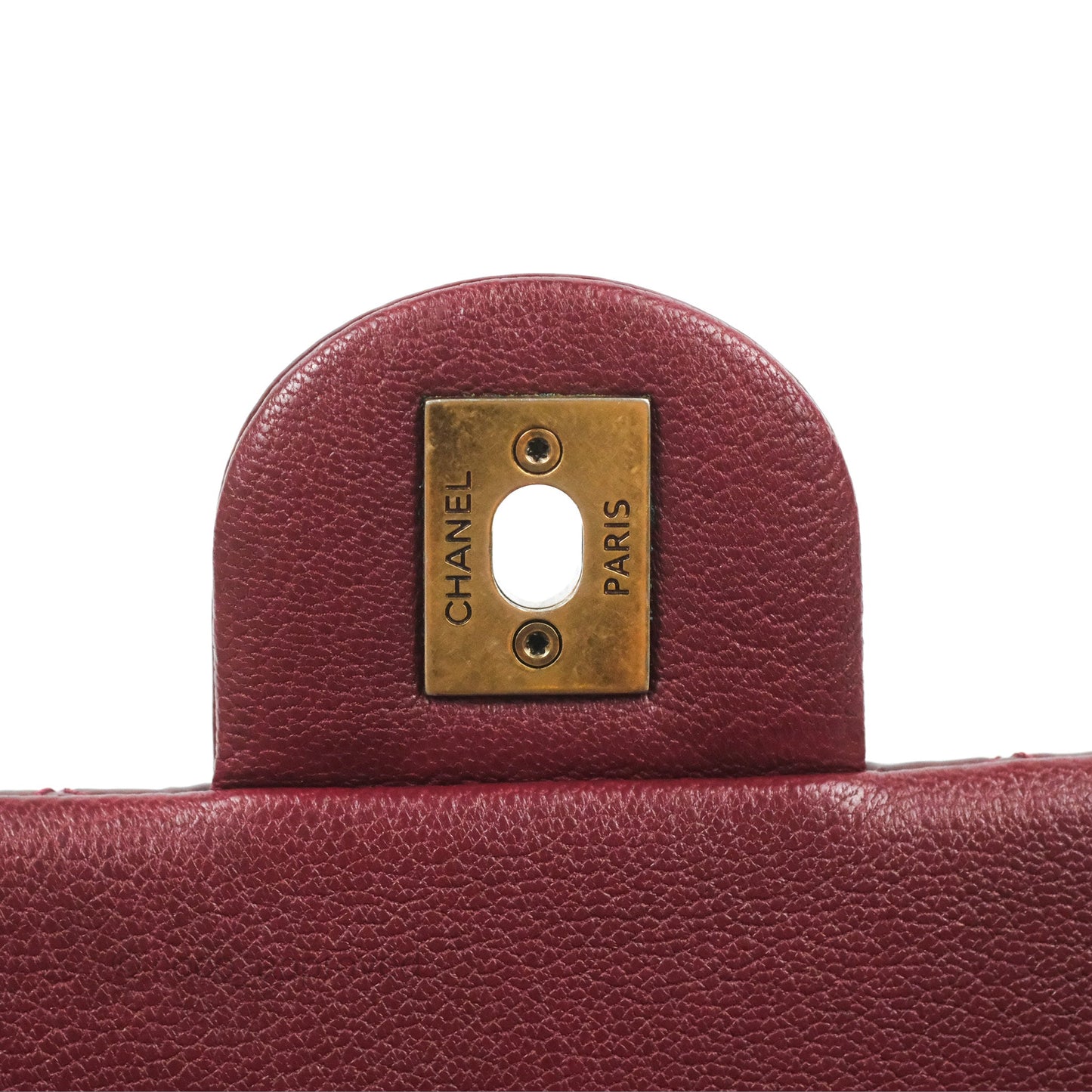 Chanel Quilted CC Eyelet Flap Burgundy Patent Goatskin Antique Gold Hardware