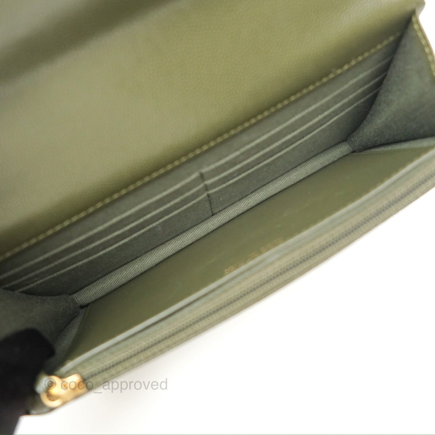 Chanel Coco First Wallet On Chain WOC Dark Olive Green Caviar Gold Hardware 22K