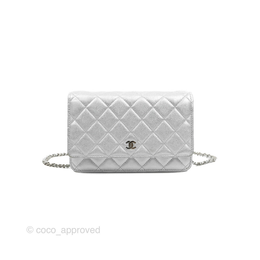 Chanel Quilted Wallet on Chain WOC Silver Lambskin Silver Hardware