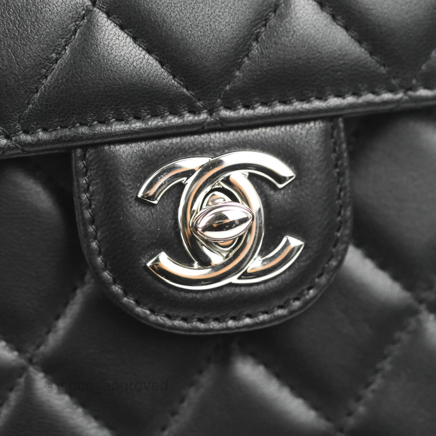 Chanel Classic Quilted Phone Holder Black Lambskin Silver Hardware