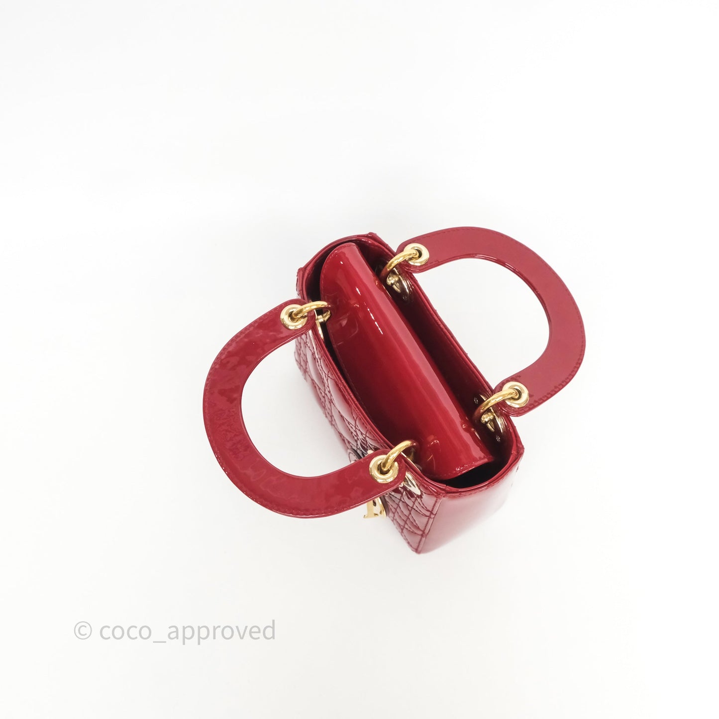 Christian Dior Mini Lady Dior Red Patent Cannage Gold Hardware