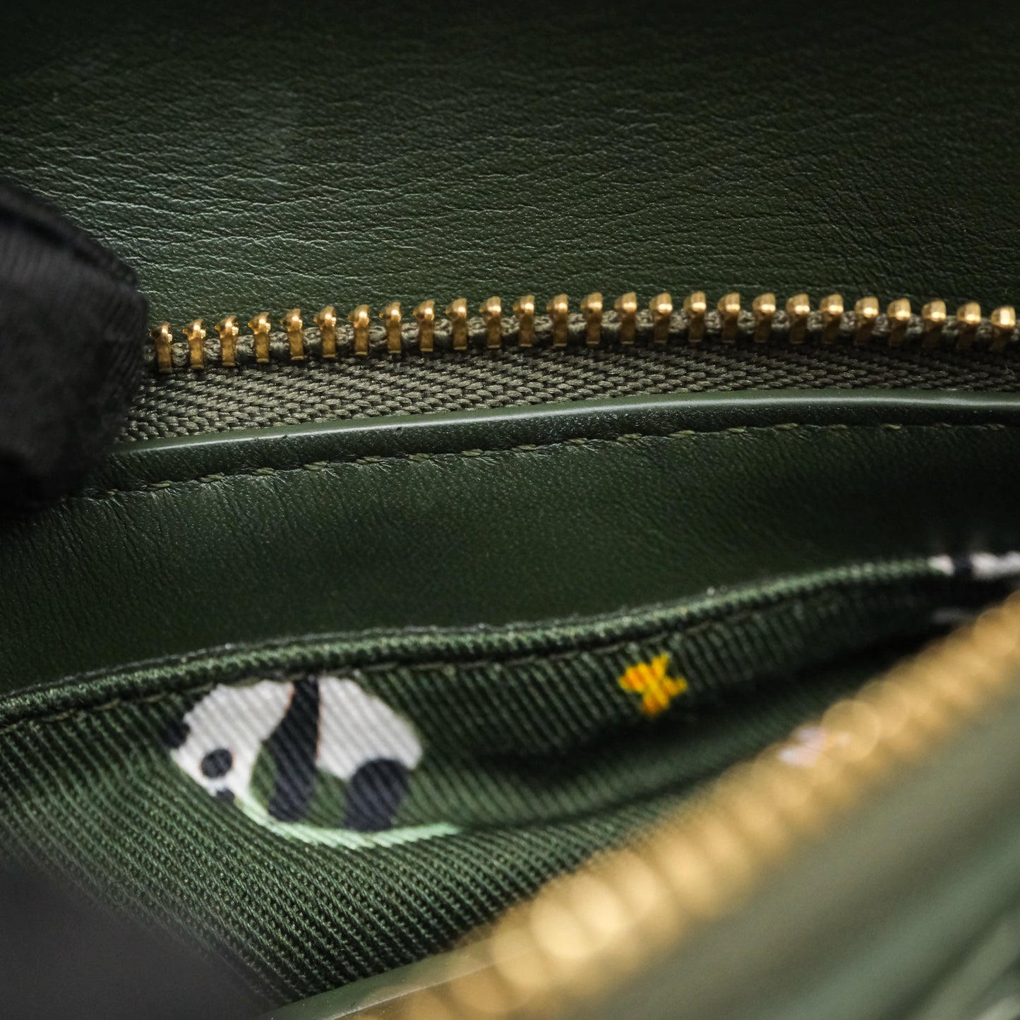 Loewe X SUNA FUJITA Mini Pandas Puzzle Bag Dark Green Calfskin Gold Hardware