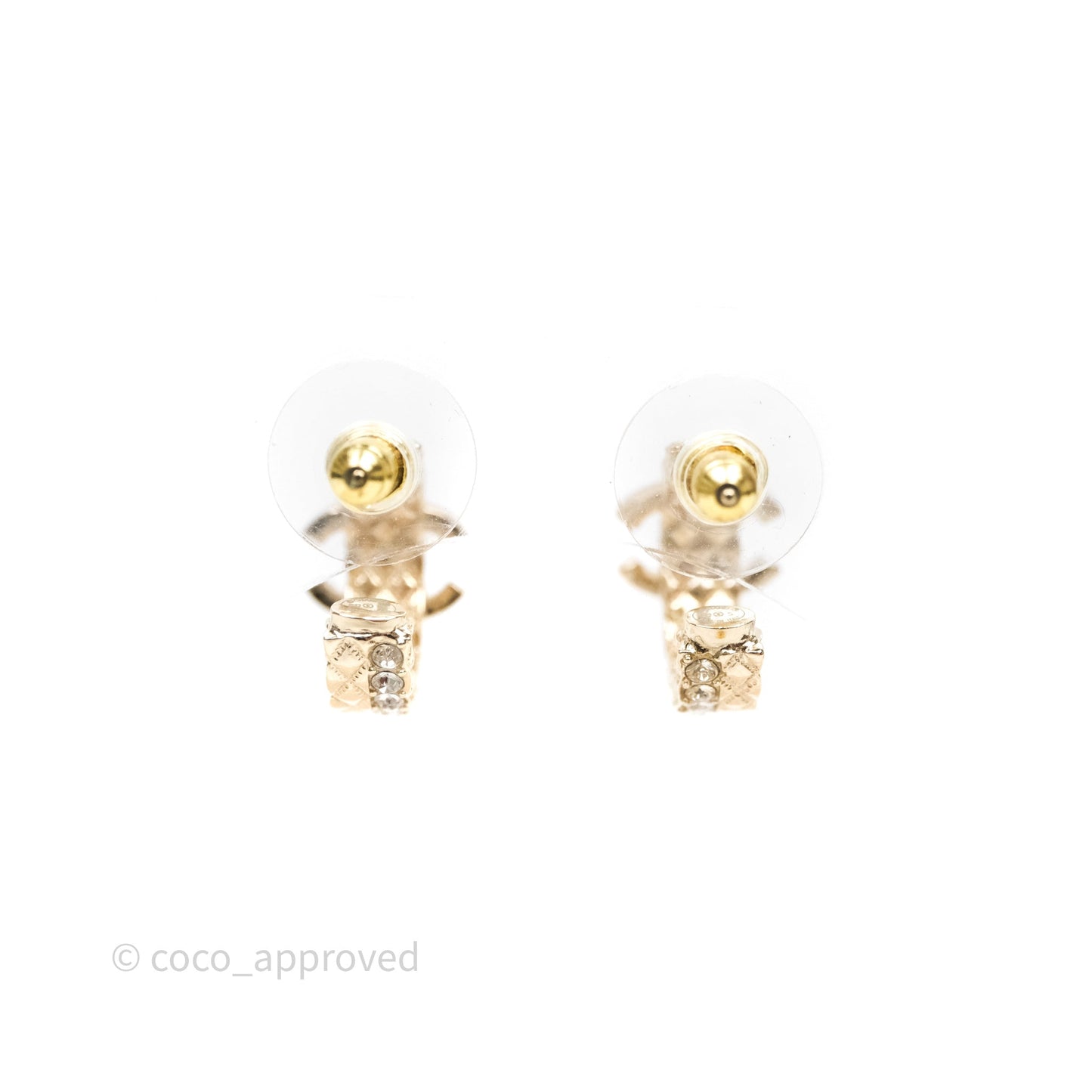 Chanel CC Double Row Hoop Crystals Earrings Gold Tone 22S