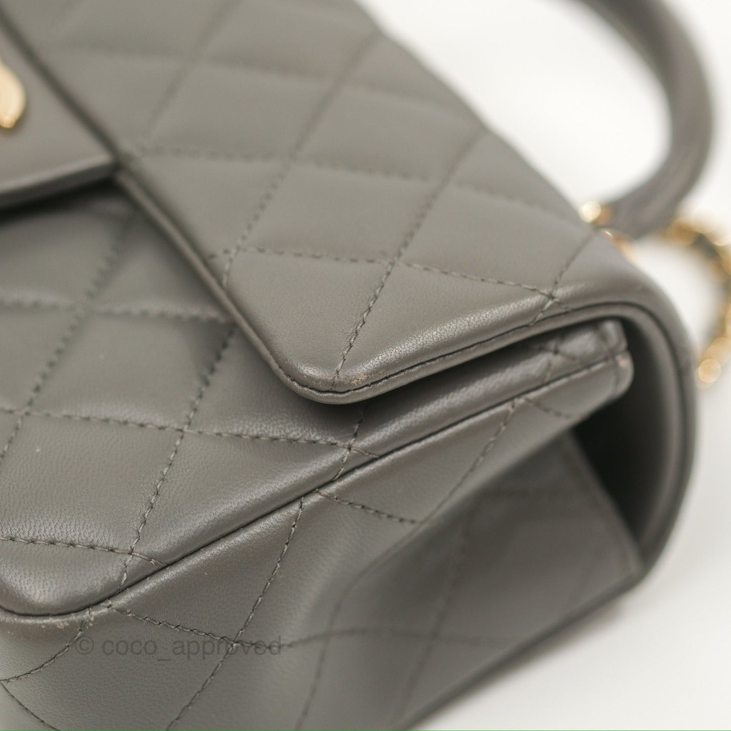 Chanel Top Handle Mini Rectangular Flap Bag Grey Lambskin Gold Hardware