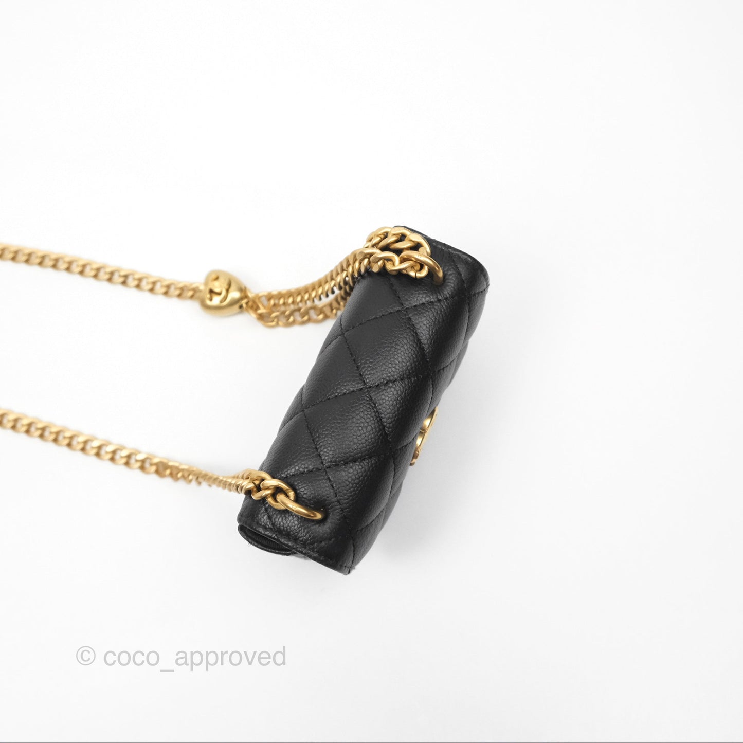 Chanel Mini Clutch With Heart Adjustable Chain Black Caviar Aged Gold Hardware