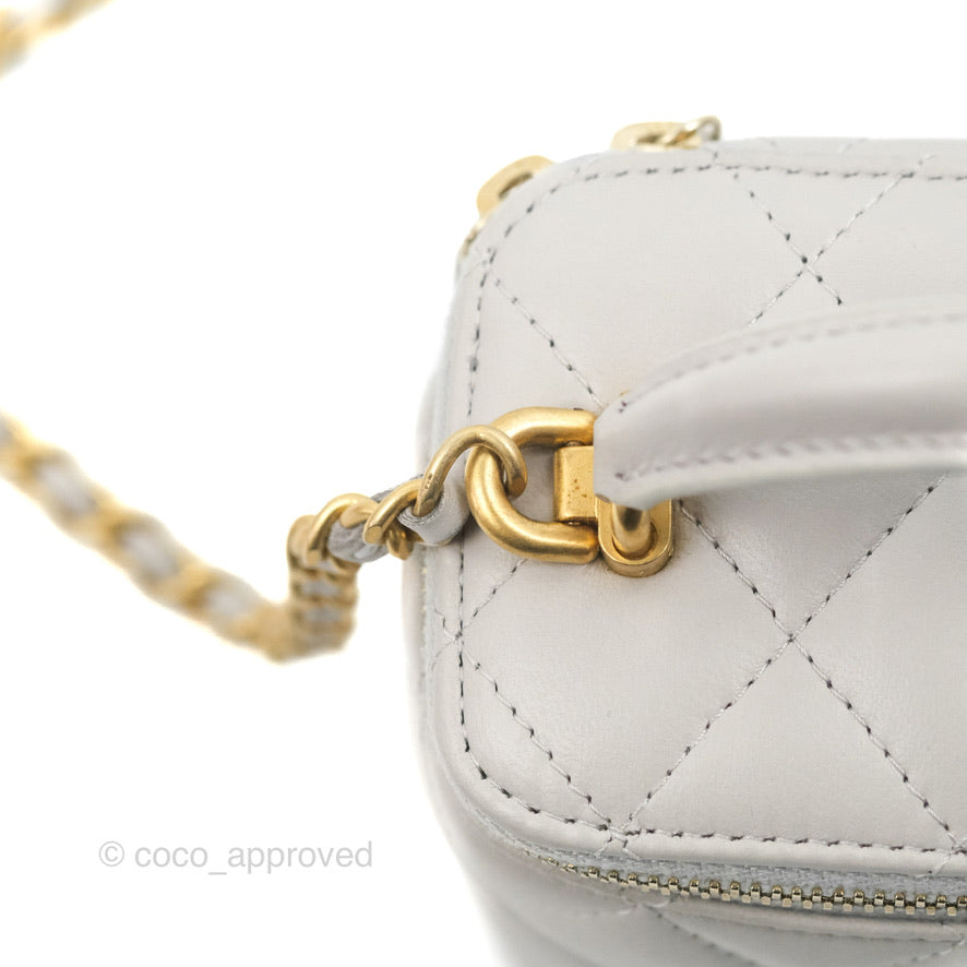 Chanel Mini Top Handle Vanity With Chain Grey Lambskin Aged Gold Hardware