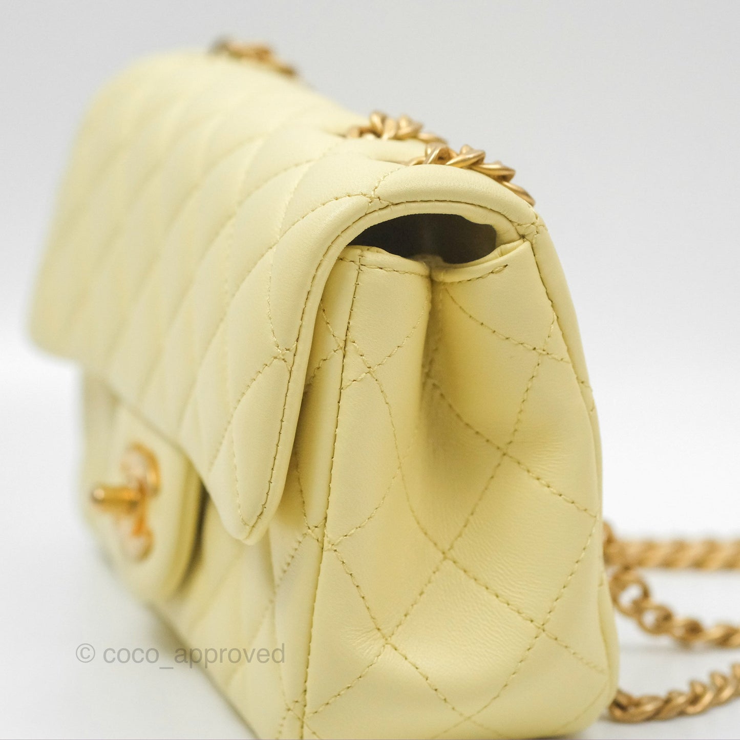 Chanel Mini Rectangular Flap with Camellia Adjustable Chain Yellow Lambskin Aged Gold Hardware 23S