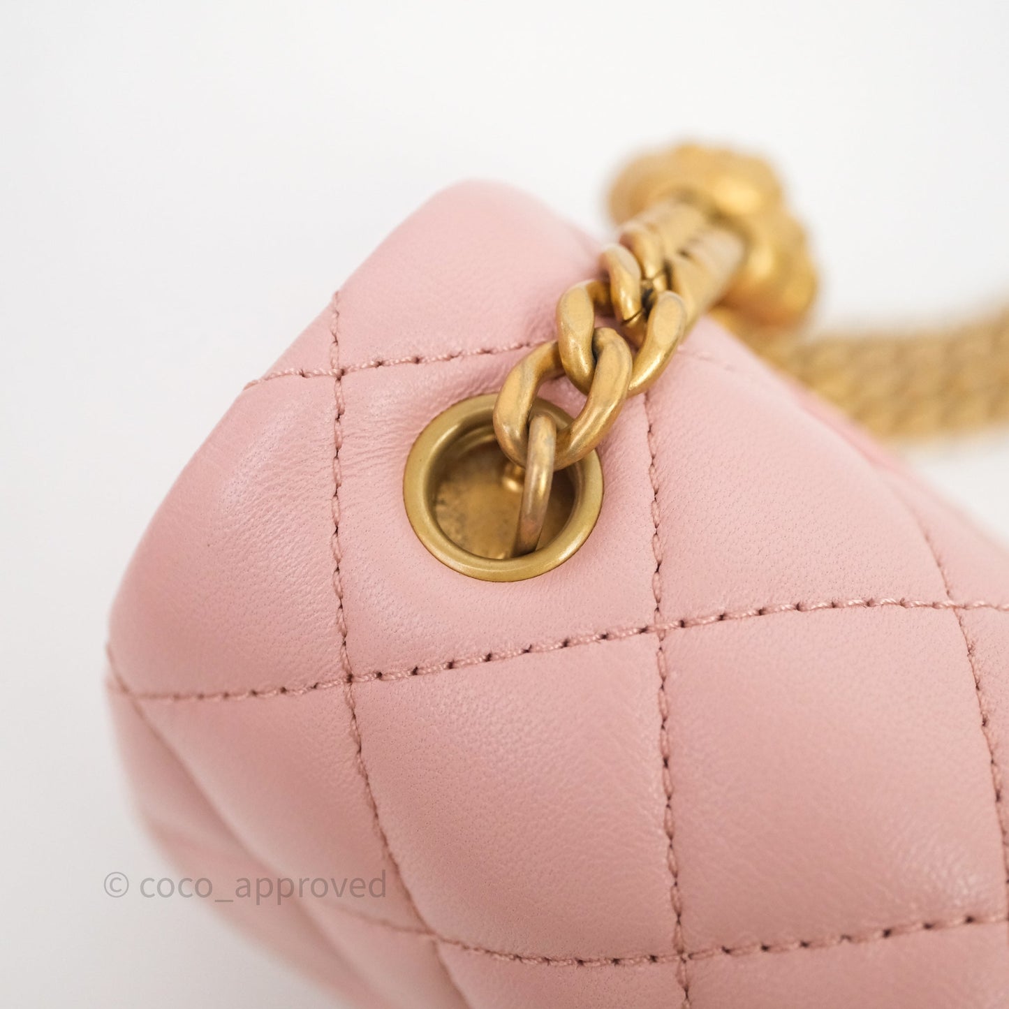 Chanel Quilted Mini Square Flap with Camellia Adjustable Chain Pink Clair Lambskin