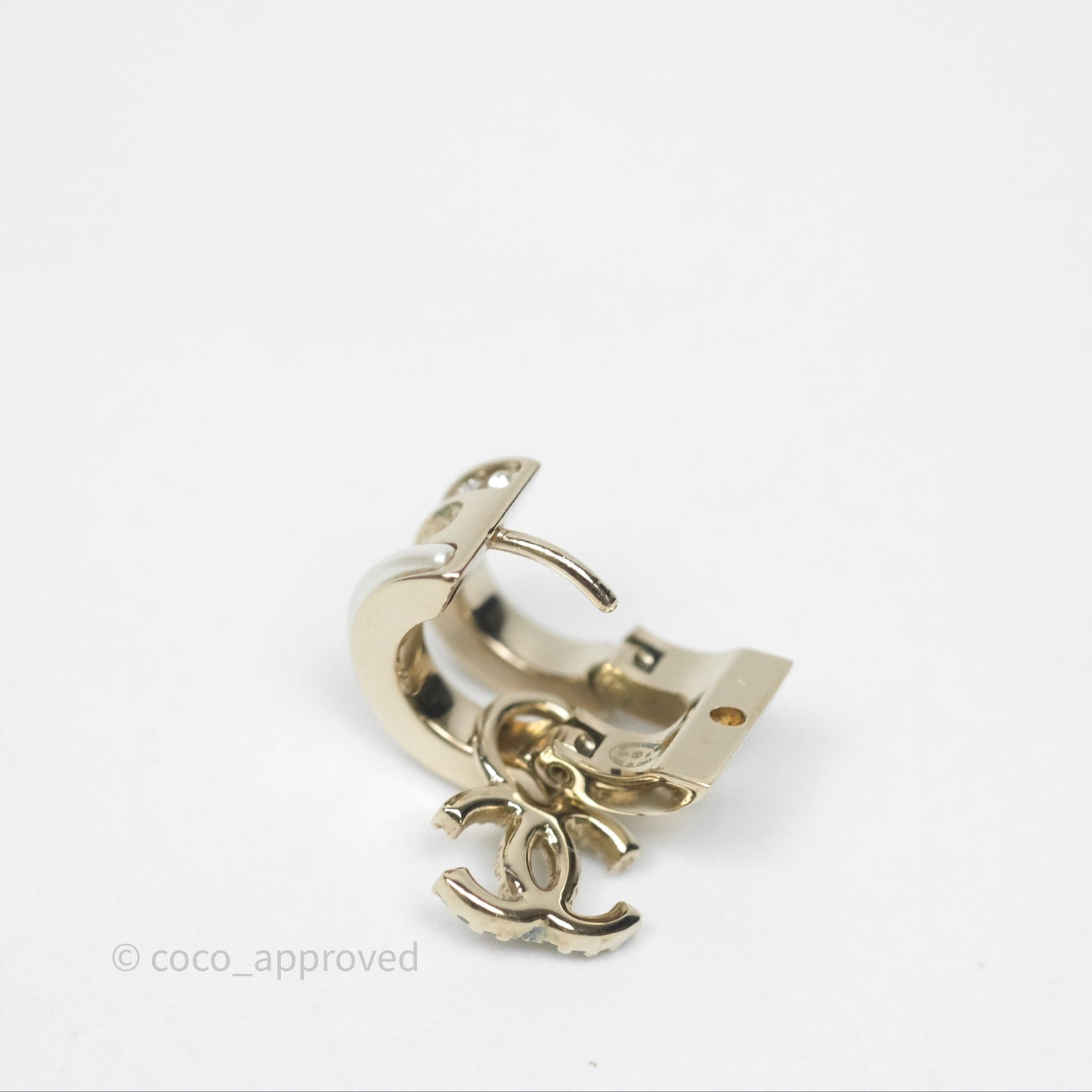 Chanel Crystal CC Pearl Hoop Earrings Gold Tone 21B