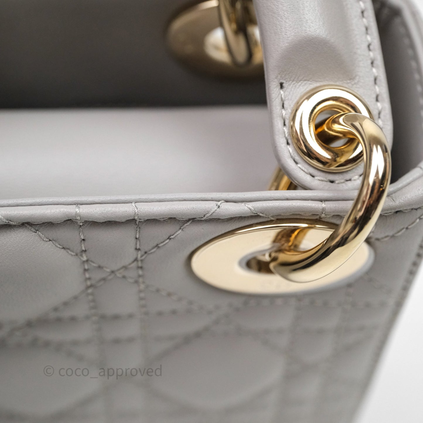Christian Dior Mini Lady Dior Gray Lambskin Cannage Diamonds Gold Hardware