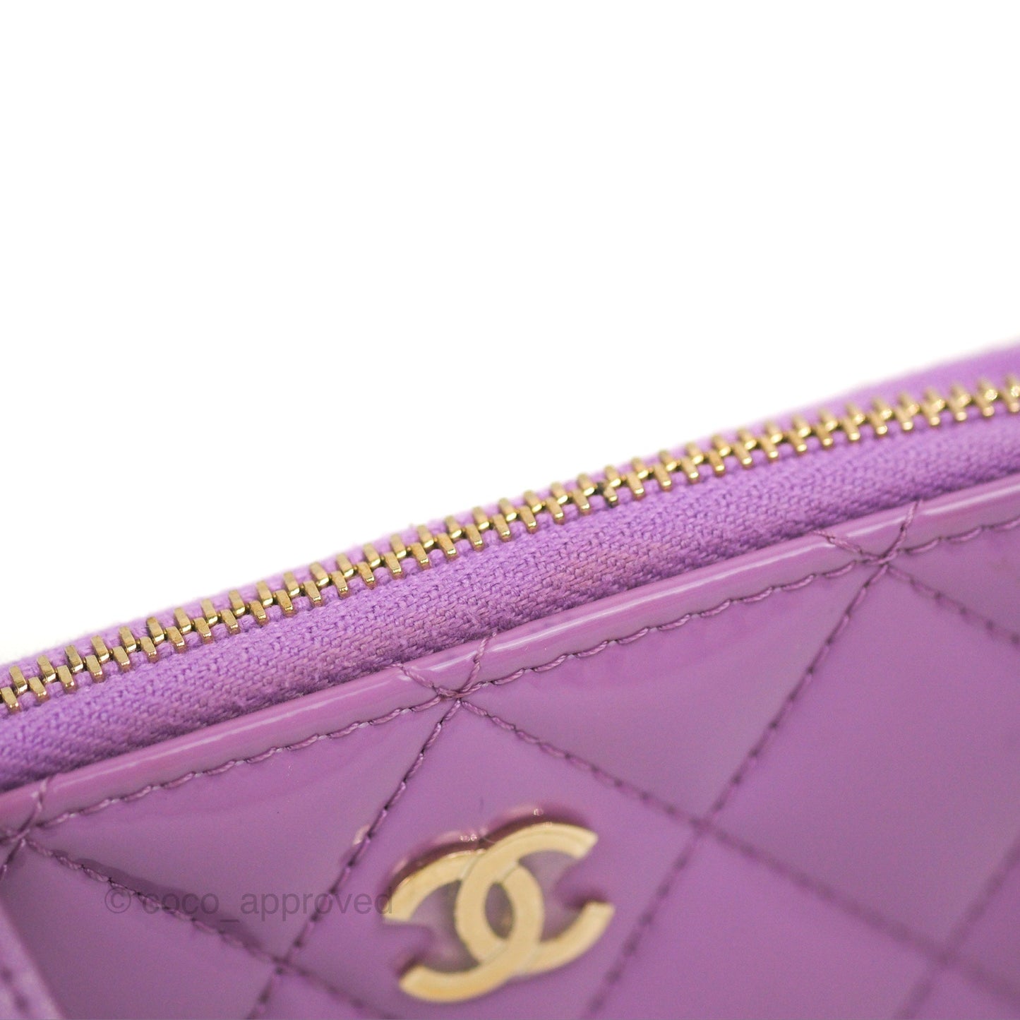 Chanel Classic Quilted Key Holder Purple Patent Gold Hardware