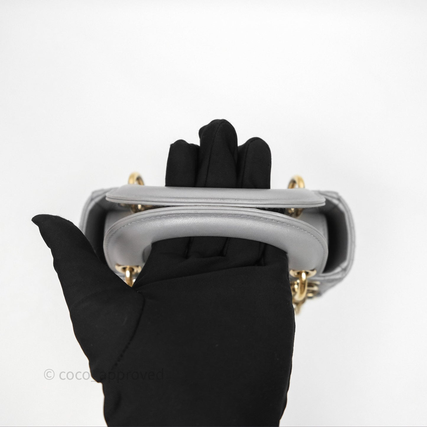 Christian Dior Mini Lady Dior Iridescent Grey Lambskin Cannage Gold Hardware