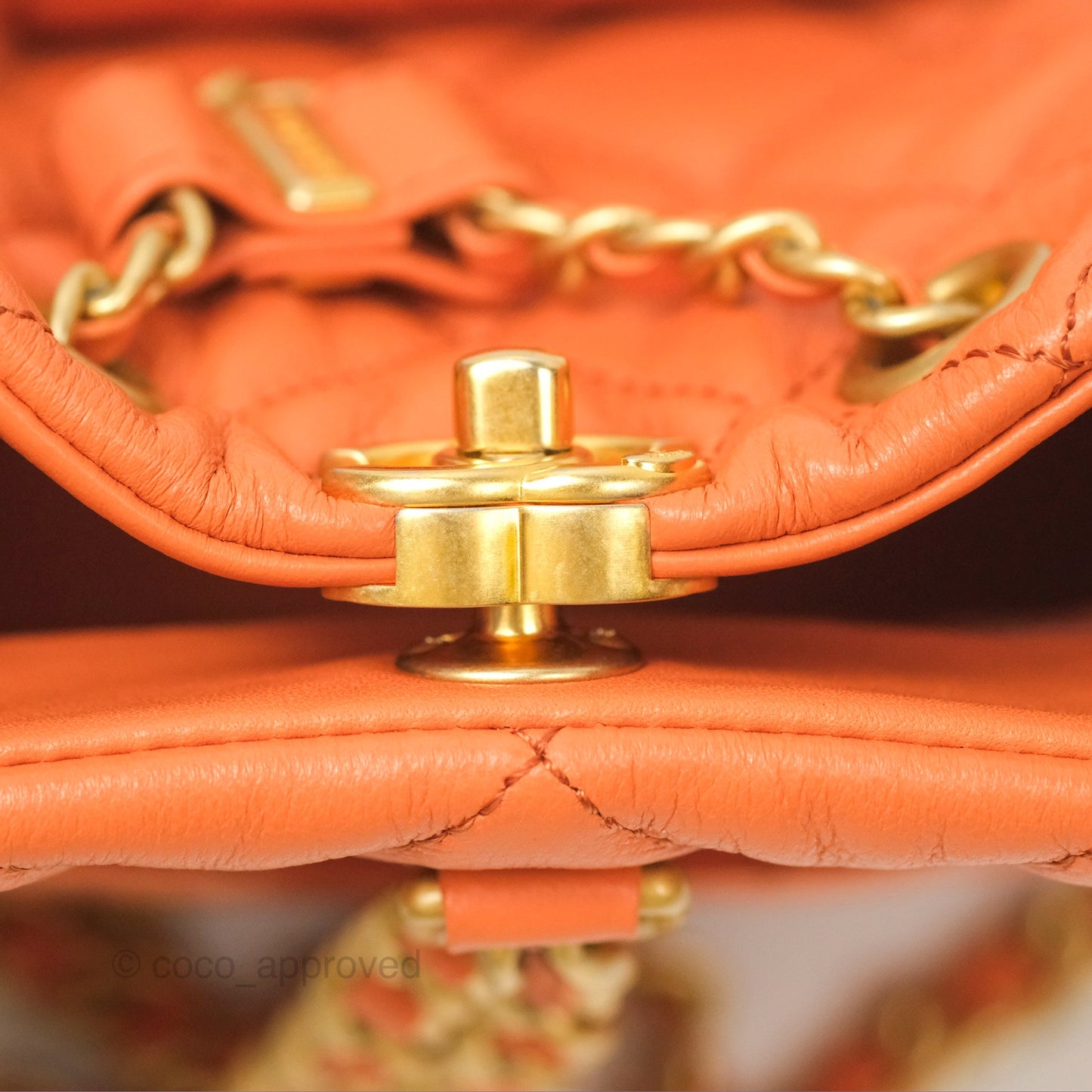 Chanel Small Drawstring Backpack Orange Calfskin Aged Gold Hardware 23A