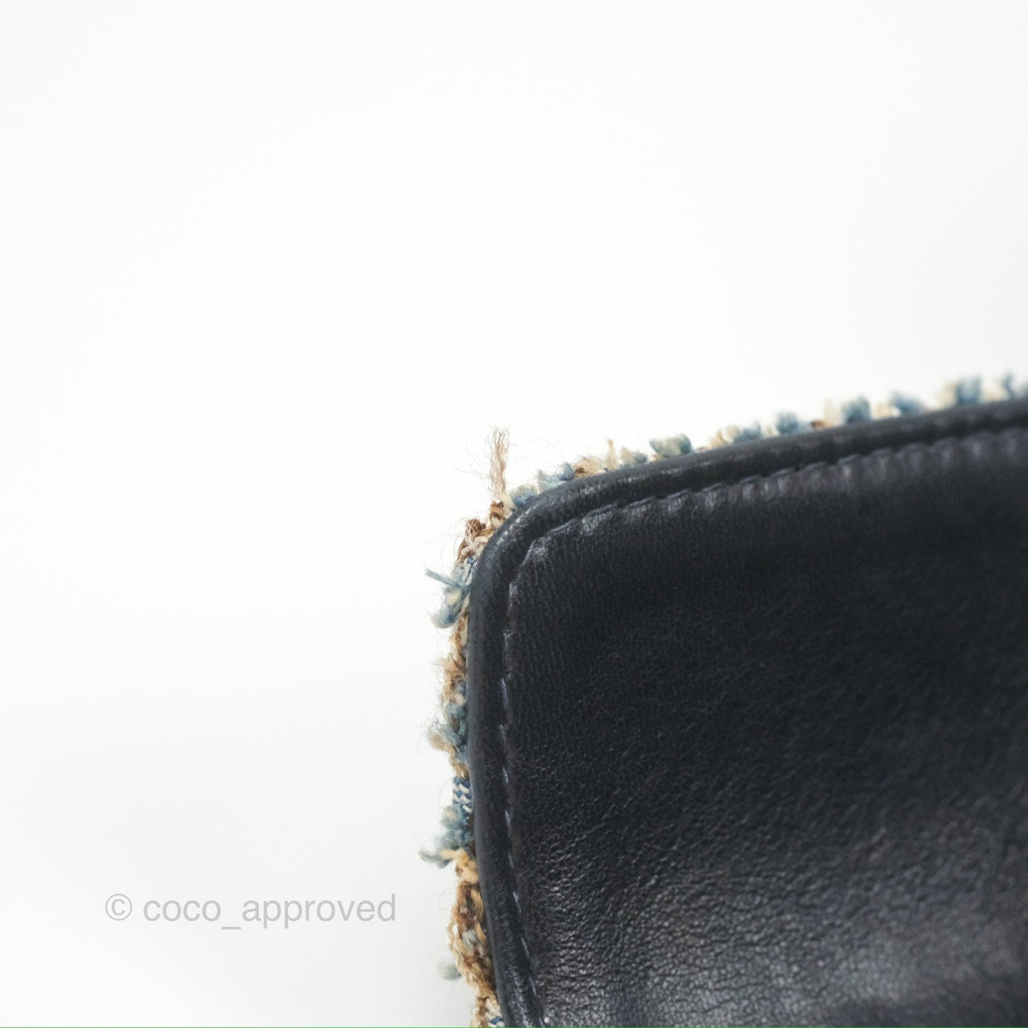 Chanel East West Chocolate Bar Flap Bag Grey Blue Tweed 24K Gold Hardware
