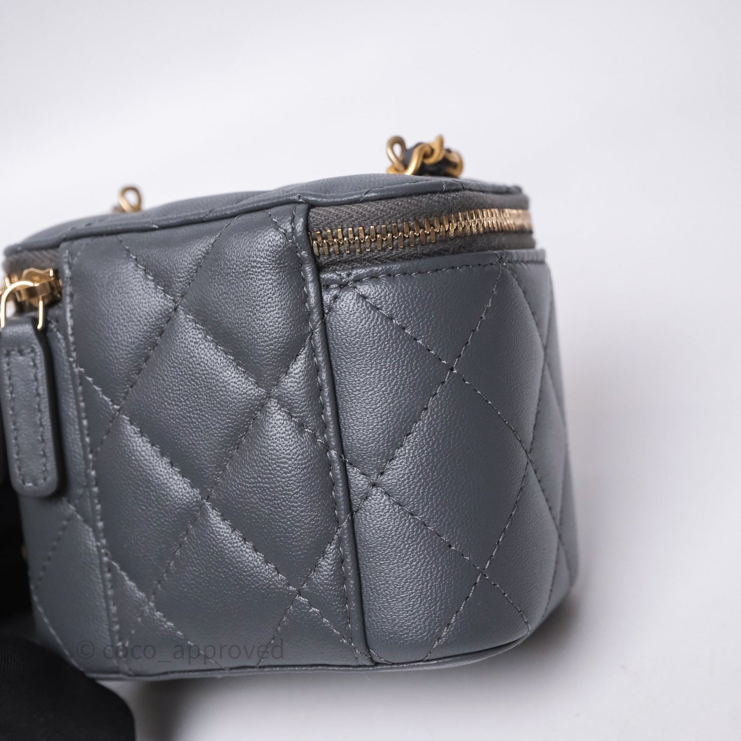 Chanel Mini Vanity Pearl Crush With Chain Dark Grey Lambskin Aged Gold Hardware