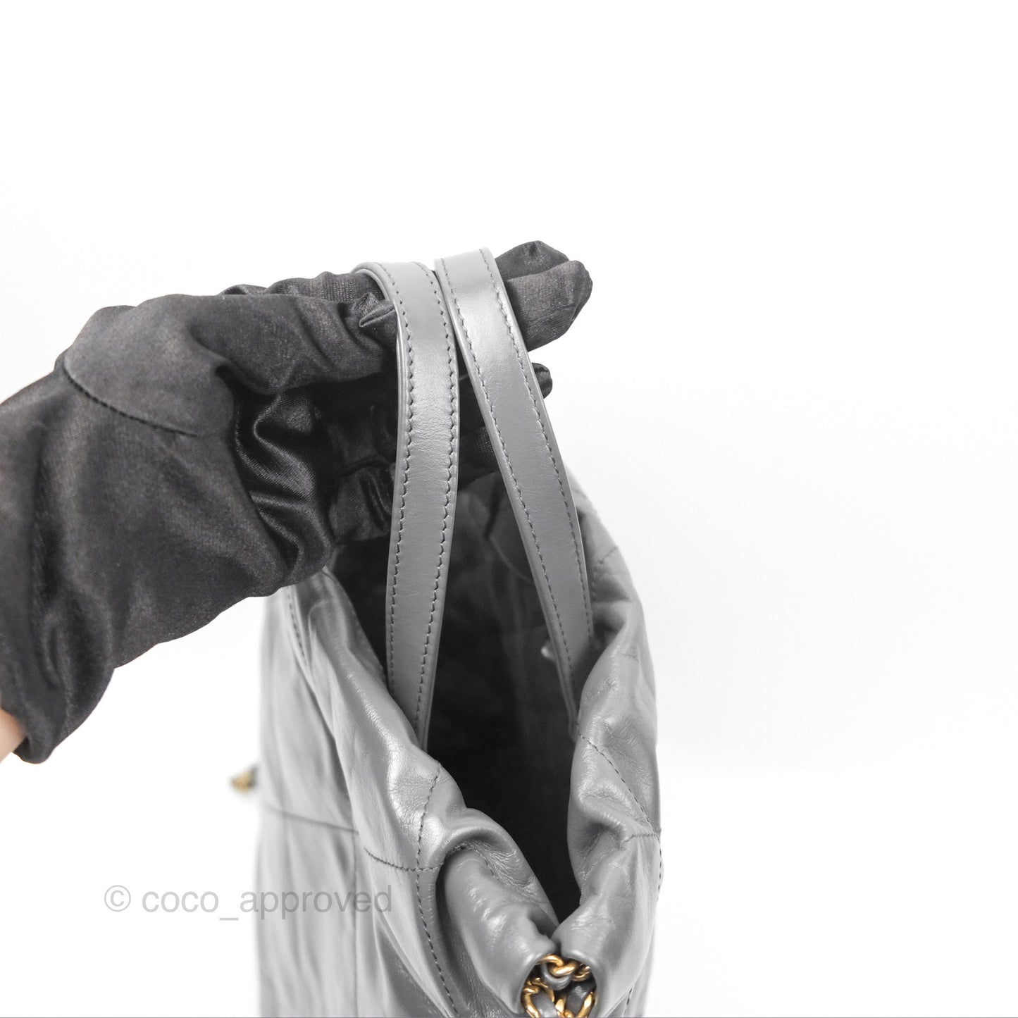 Chanel 22 Small Quilted Backpack Dark Grey Shiny Calfskin