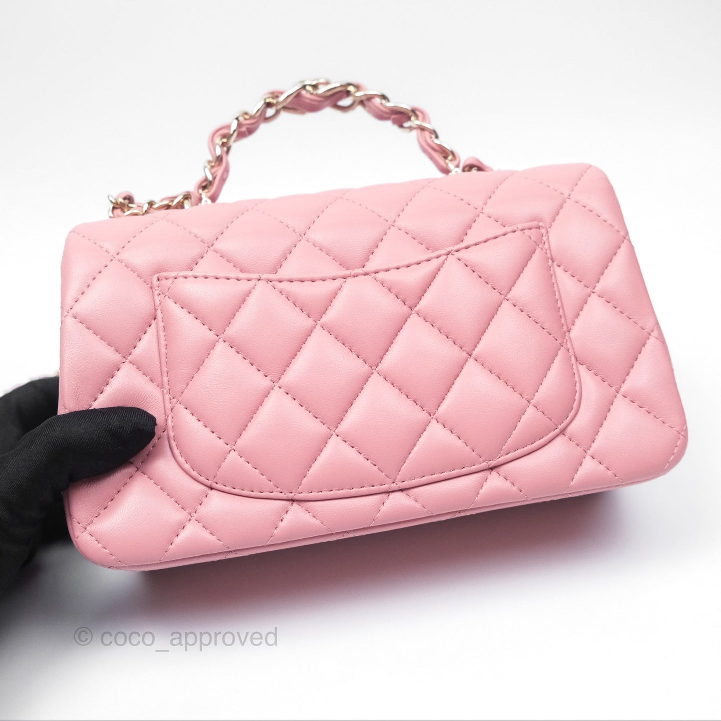 Chanel Top Handle Mini Rectangular Flap Bag Pink Lambskin Gold Hardware