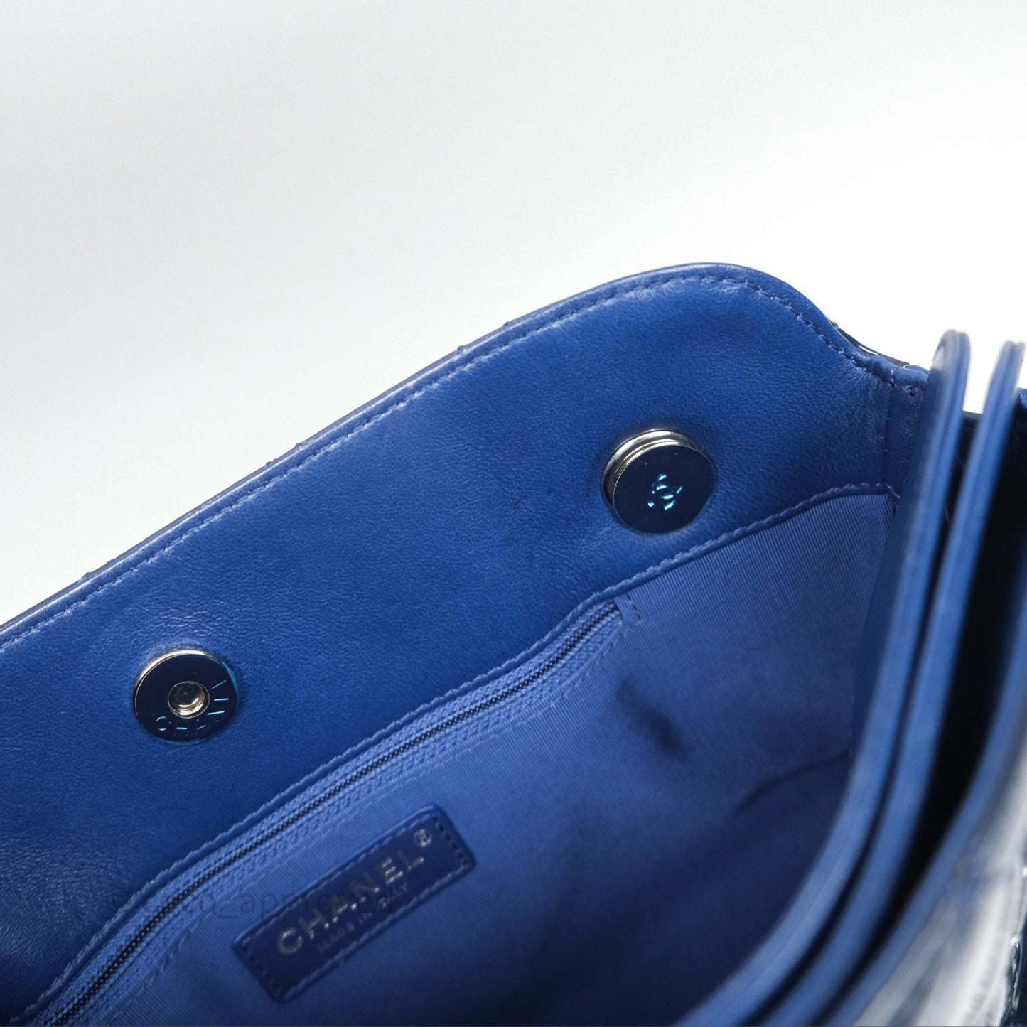 Chanel Quilted Bowling Tote Royal Blue Patent Silver Hardware