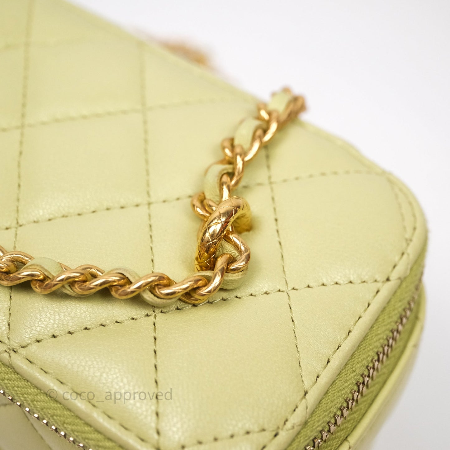 Chanel Quilted Vanity With Chain Lambskin Green Gold Hardware