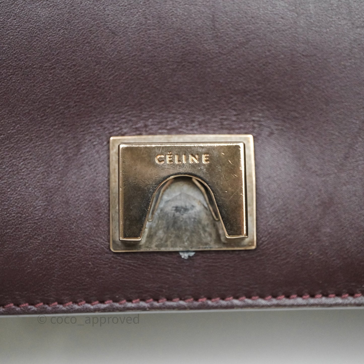 Celine Medium Frame Bag Burgundy / Pearl Blue Calfskin Silver Hardware