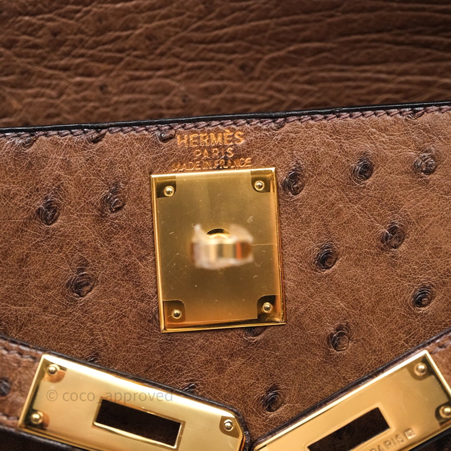 Hermès Kelly 28 Chocolate Ostrish Sellier Gold Hardware