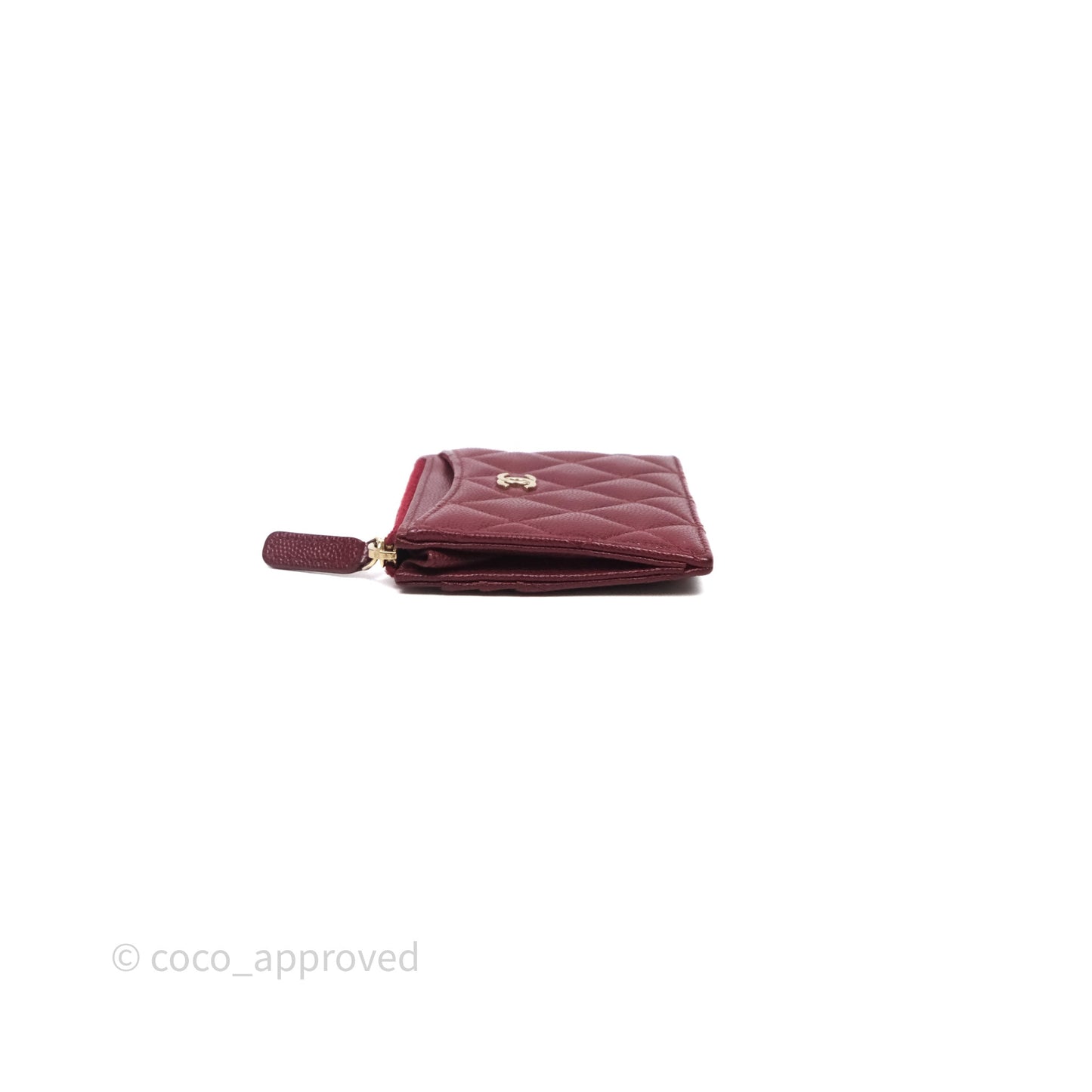 Chanel Classic Caviar Zipped Card Holder Burgundy Gold Hardware