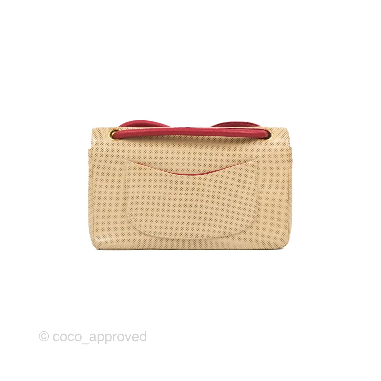 Chanel Vintage Medium Perforated Single Flap Beige/Red Matte Gold Hardware⁣⁣