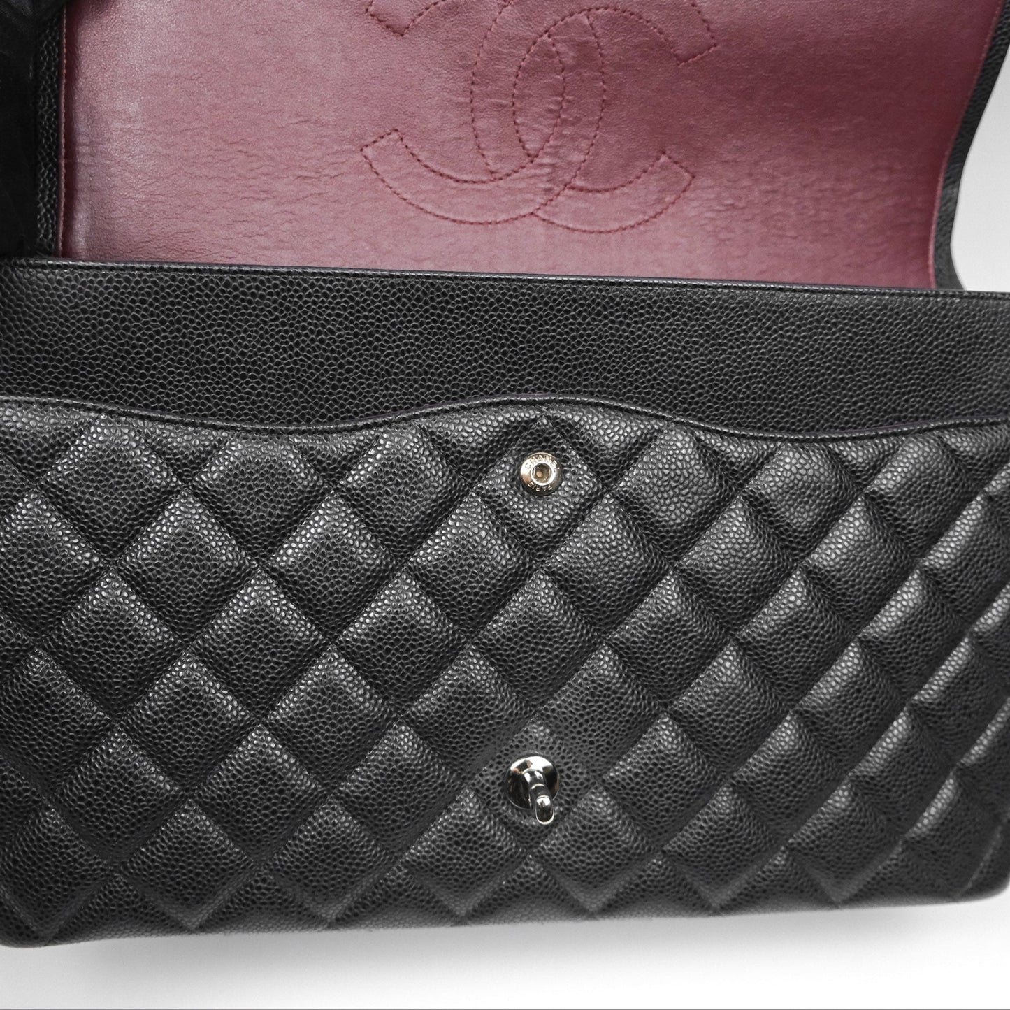 Chanel Quilted Maxi Double Flap Black Caviar Silver Hardware