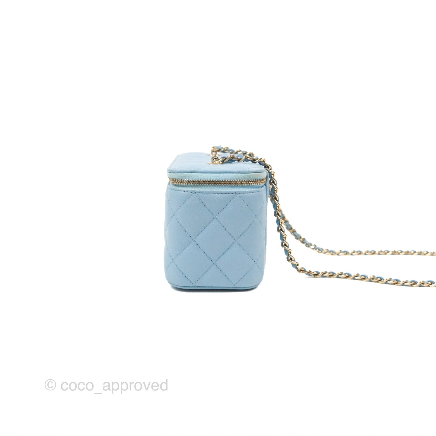 Chanel Vanity with Chain Blue Caviar Aged Gold Hardware
