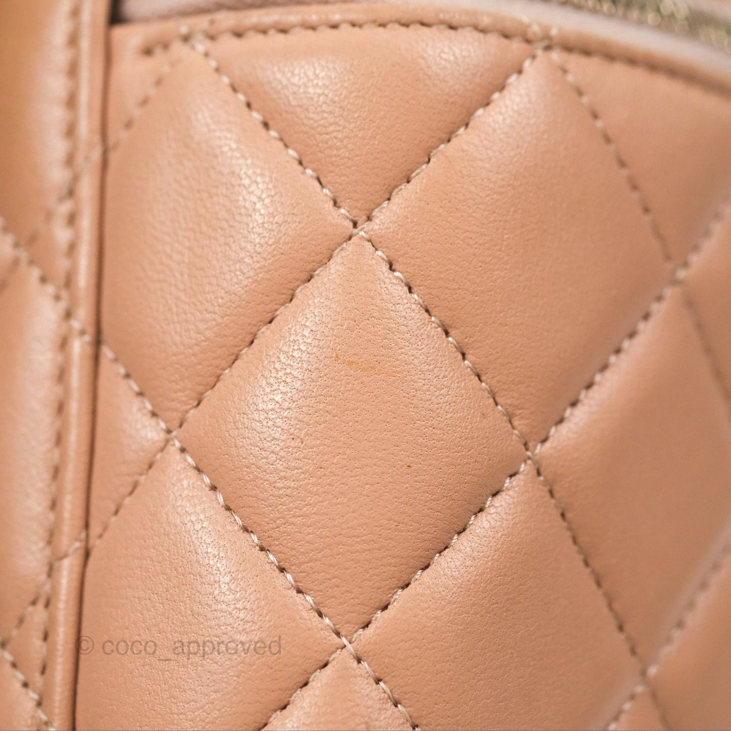Chanel Vanity Rectangular Top Handle Beige Lambskin Aged Gold Hardware
