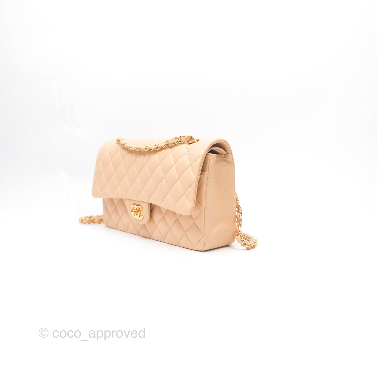 Chanel Classic M/L Medium Flap Quilted Beige Lambskin Gold Hardware