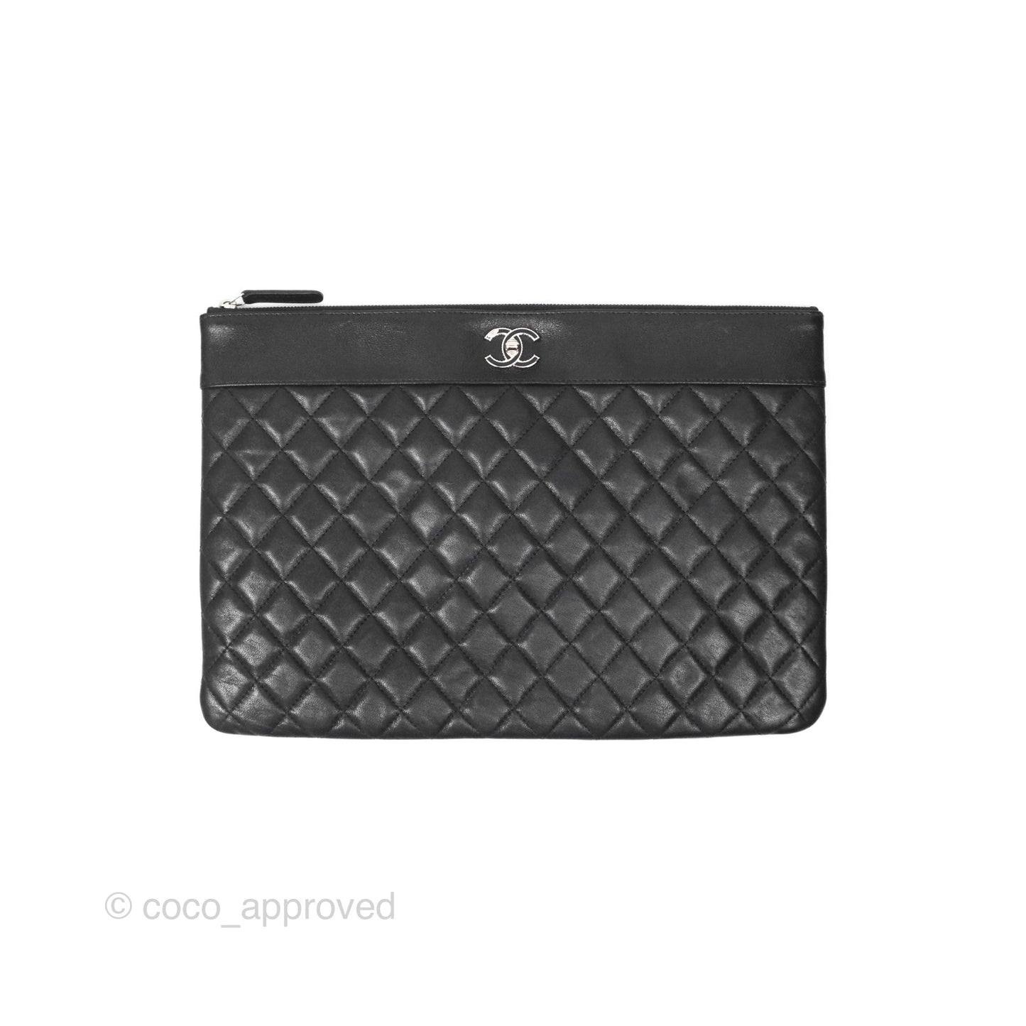 Chanel Mademoiselle Quilted Large O Case Clutch Black Lambskin