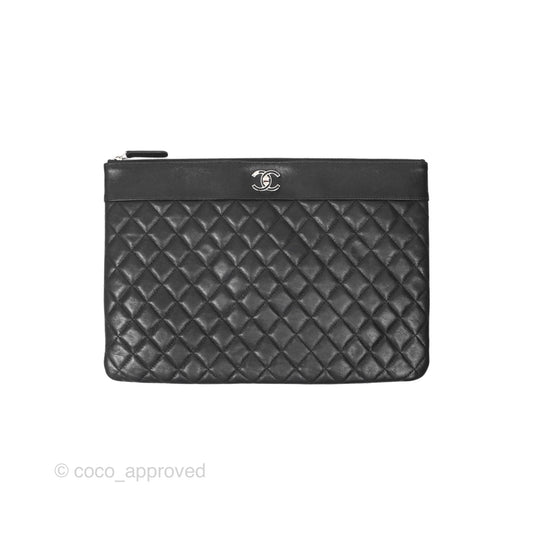 Chanel Mademoiselle Quilted Large O Case Clutch Black Lambskin