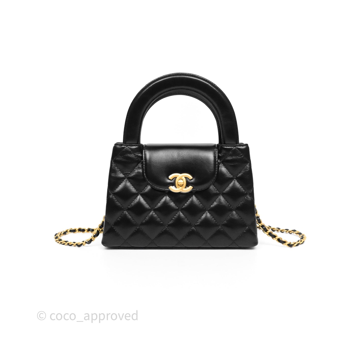 Chanel Kelly Bag Quilted Black Shiny Crumpled Calfskin Aged Gold Hardware